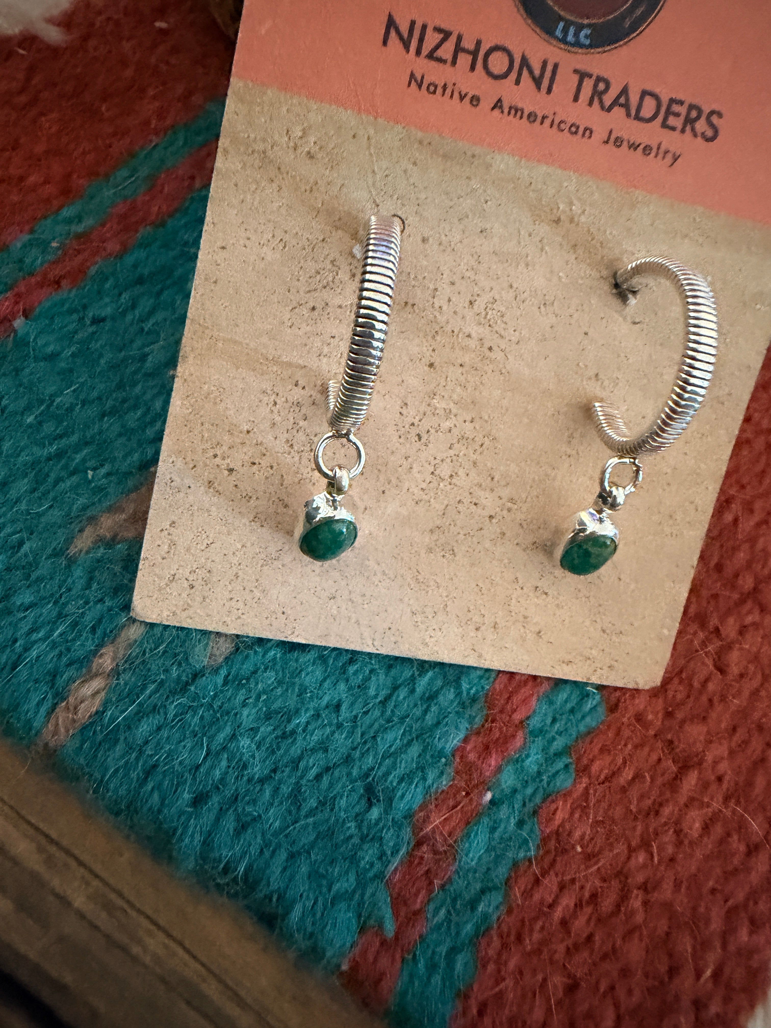 Handcrafted Turquoise & Sterling Silver Hoop Earrings