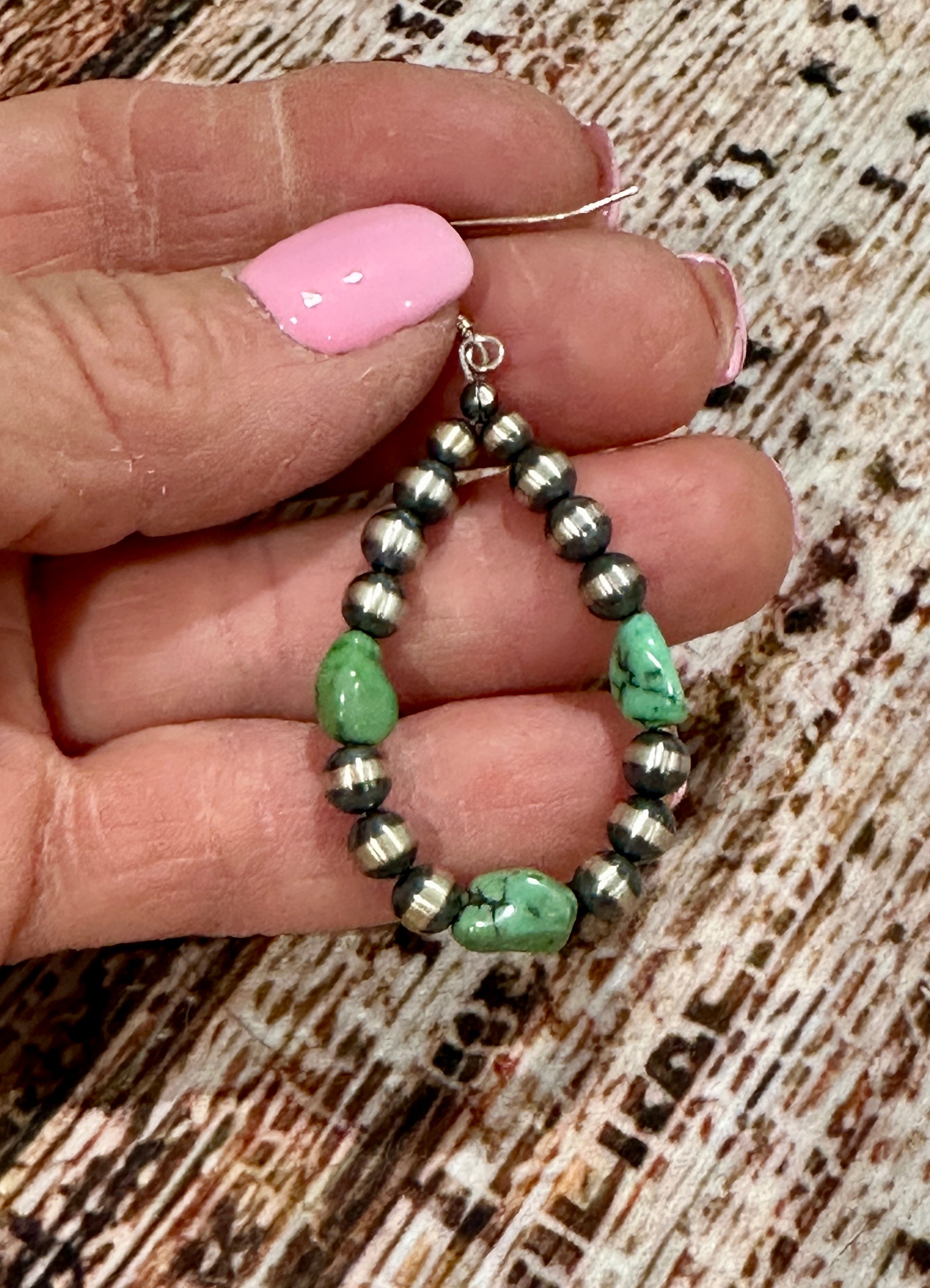 Handcrafted Sterling Silver Pearl Beaded Dangle Hoop Earrings