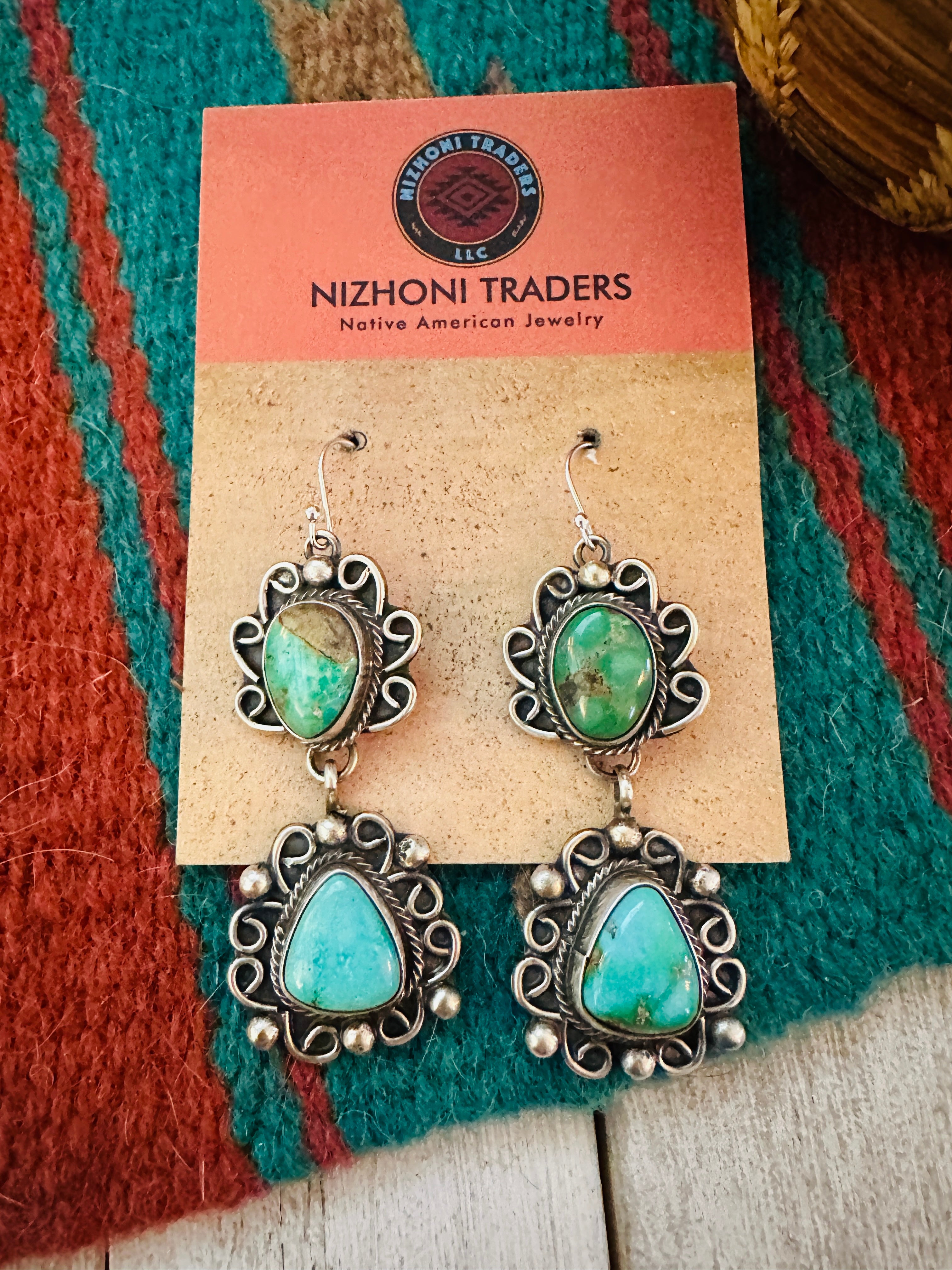 Navajo Turquoise & Sterling Silver Dangle Earrings by Sheila Becenti