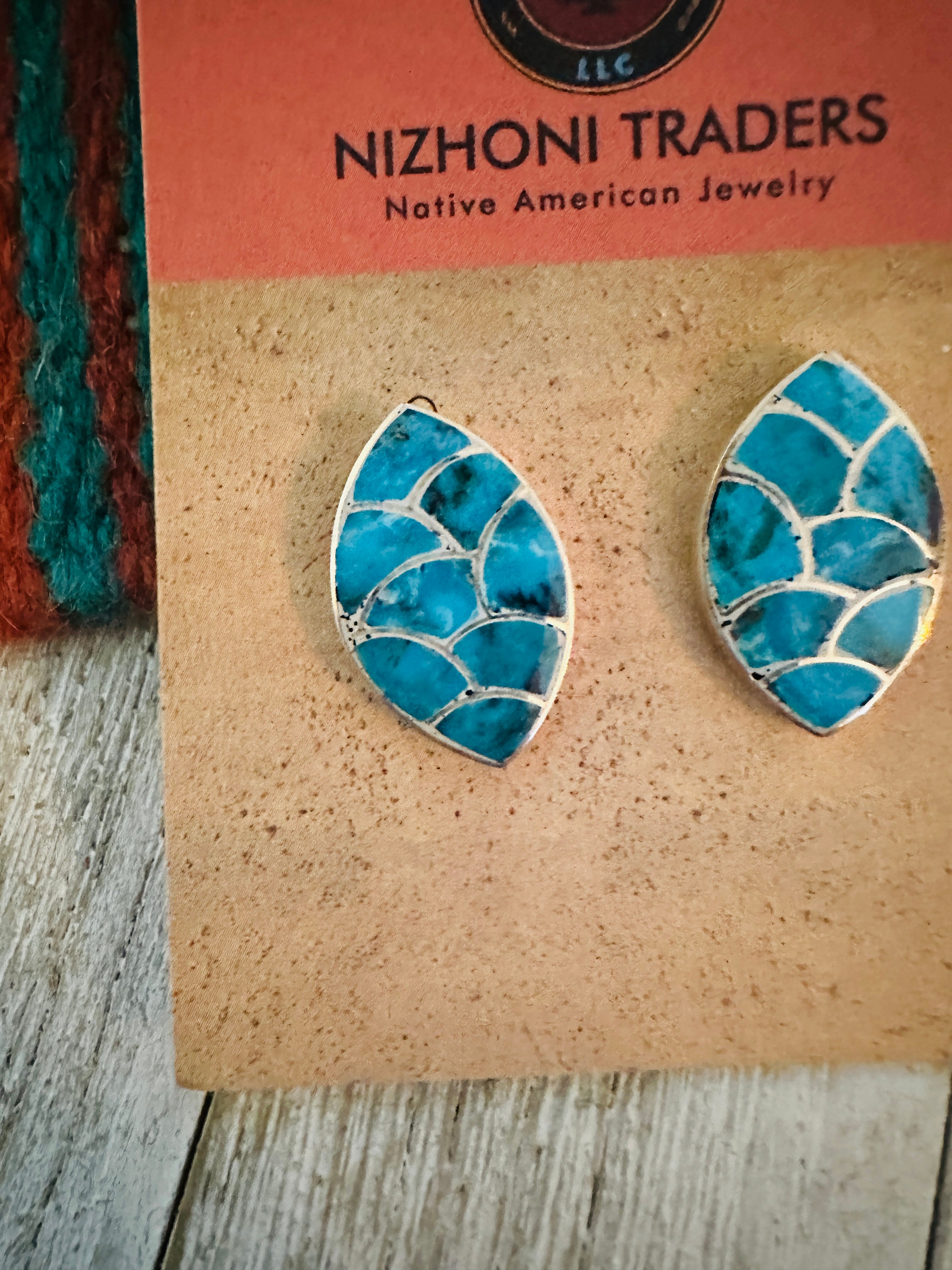 Handcrafted Turquoise & Sterling Silver Inlay Post Earrings