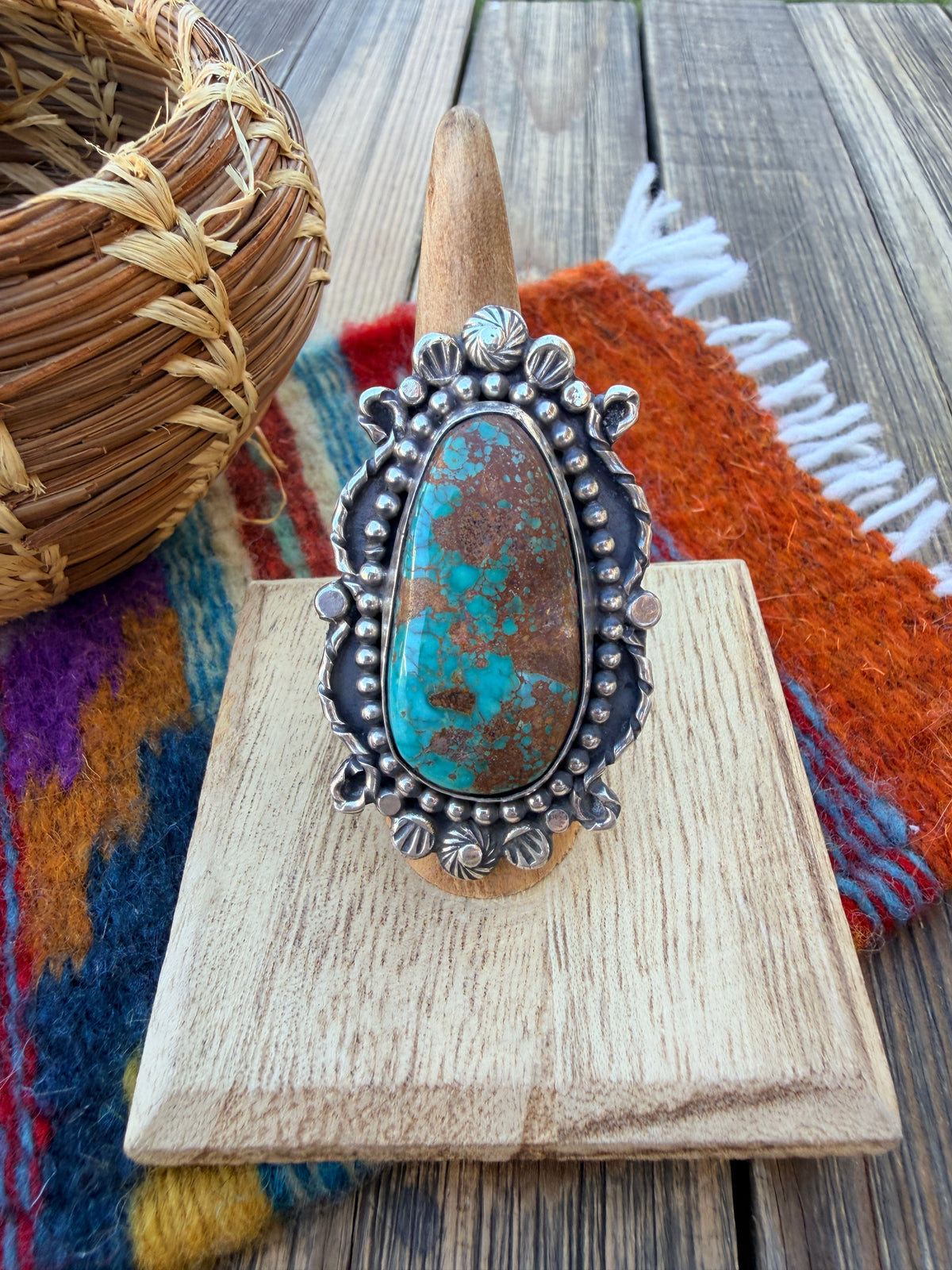 Handcrafted Royston Turquoise & Sterling Silver Ring 7.25 by Rosella Paxson