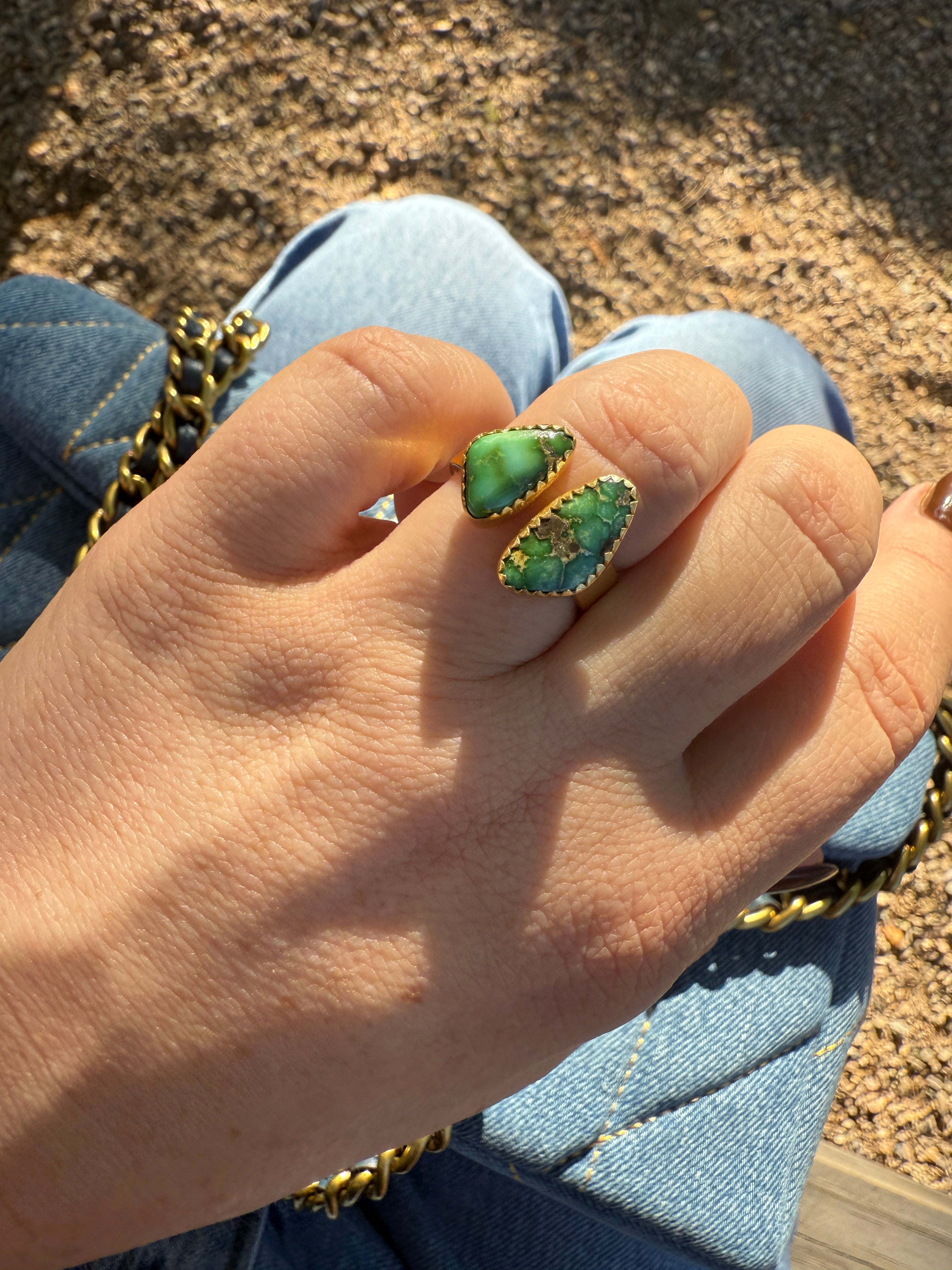 “The Golden Collection” Natural Sonoran Mountain Turquoise Adjustable Ring Gold Plated Sterling Silver