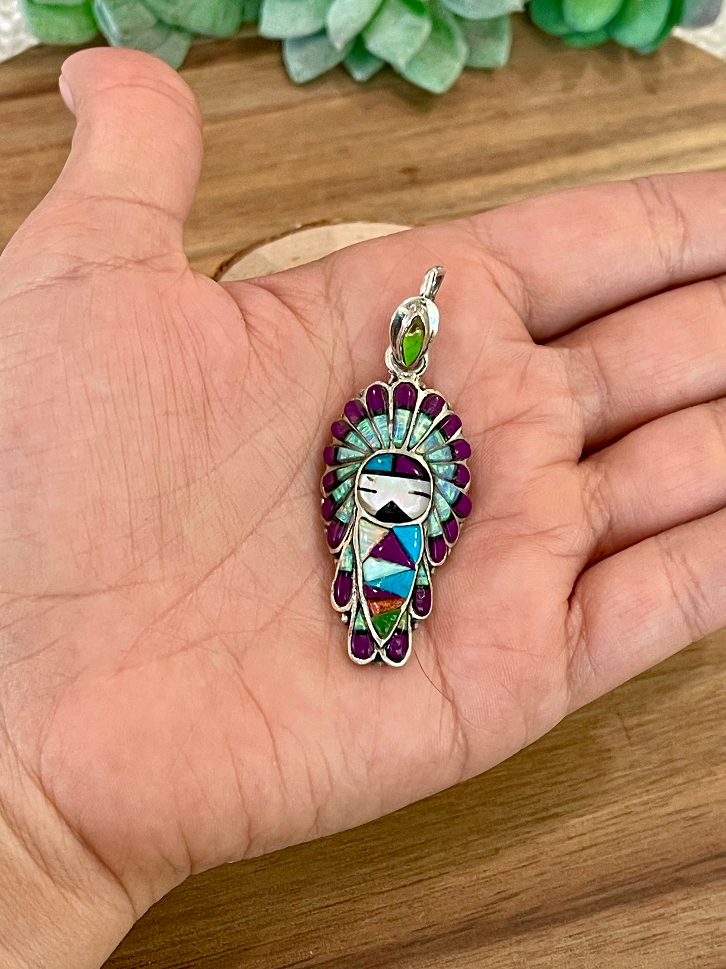 Gorgeous Handmade Sterling Silver & Multistone Kachina Pendant