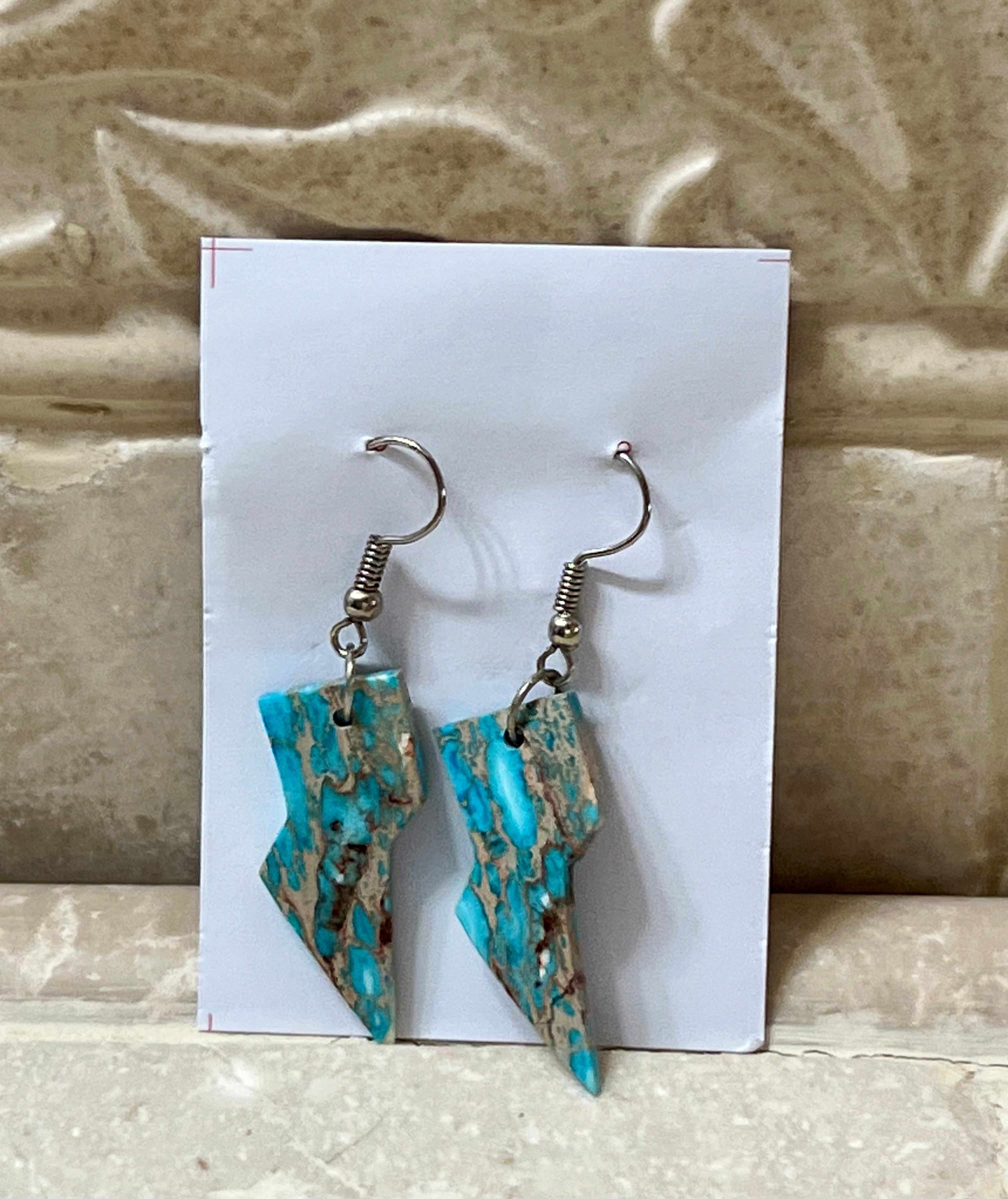 Handcrafted Turquoise & Sterling Silver Lightning Bolt Slab Earrings