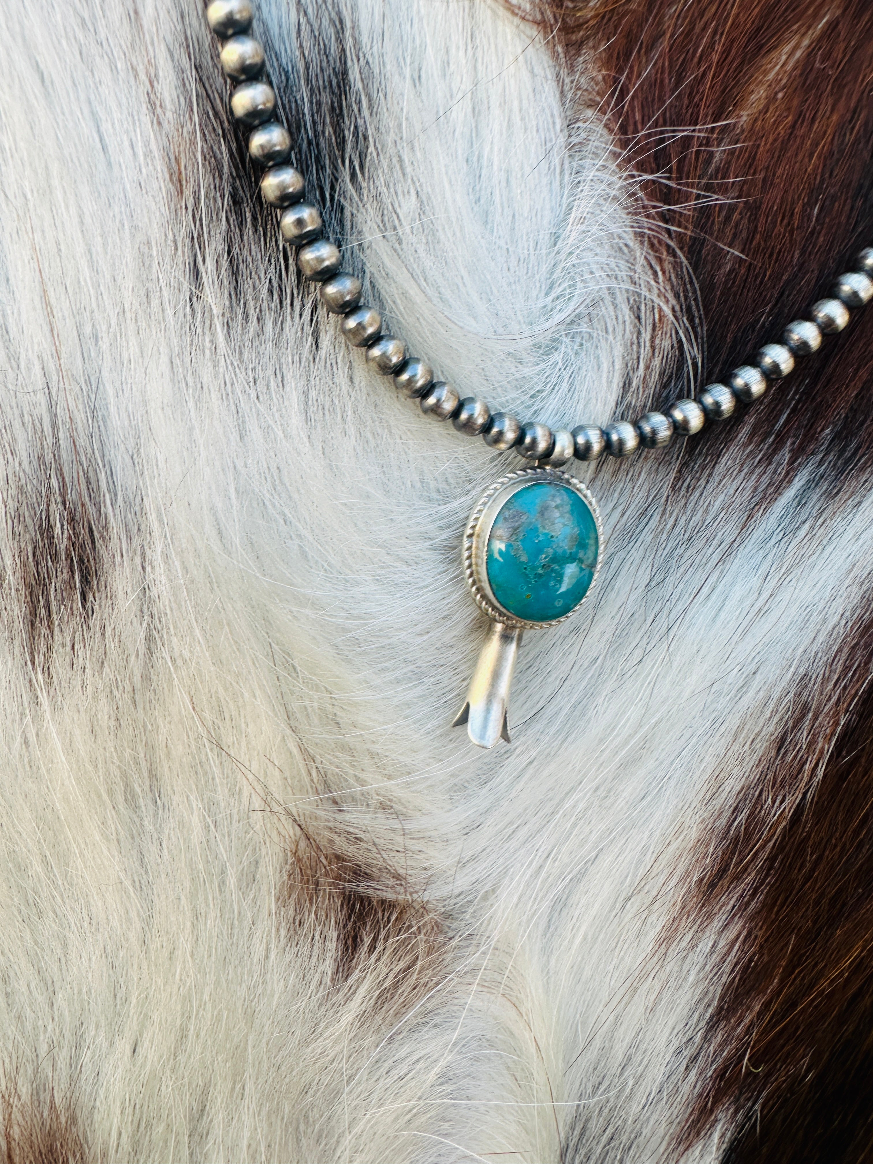 Handcrafted Turquoise & Sterling Silver Beaded Blossom Necklace