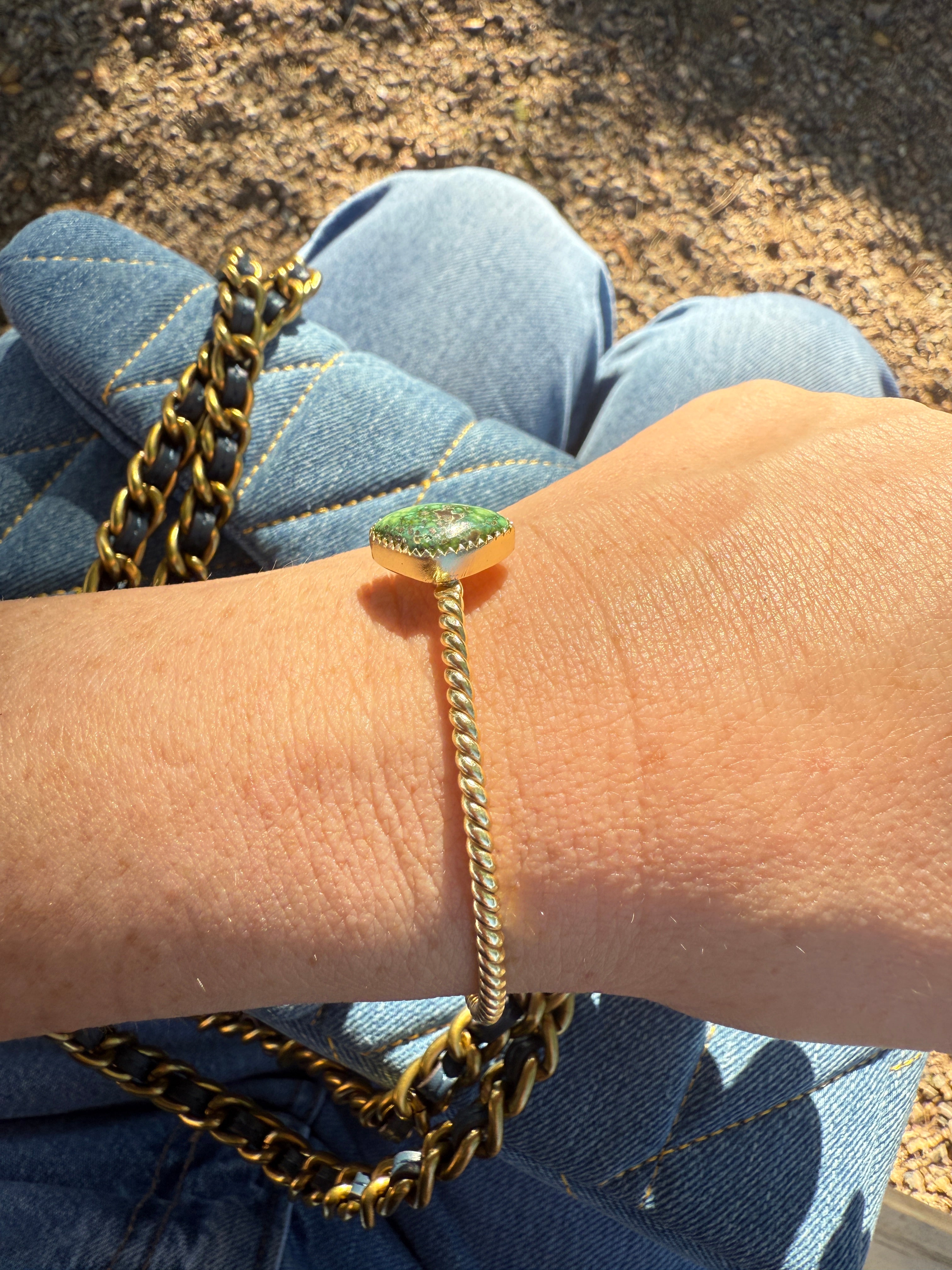 “The Golden Collection” Handmade Gold Plated Sterling Silver Natural Sonoran Mountain Turquoise Bracelet