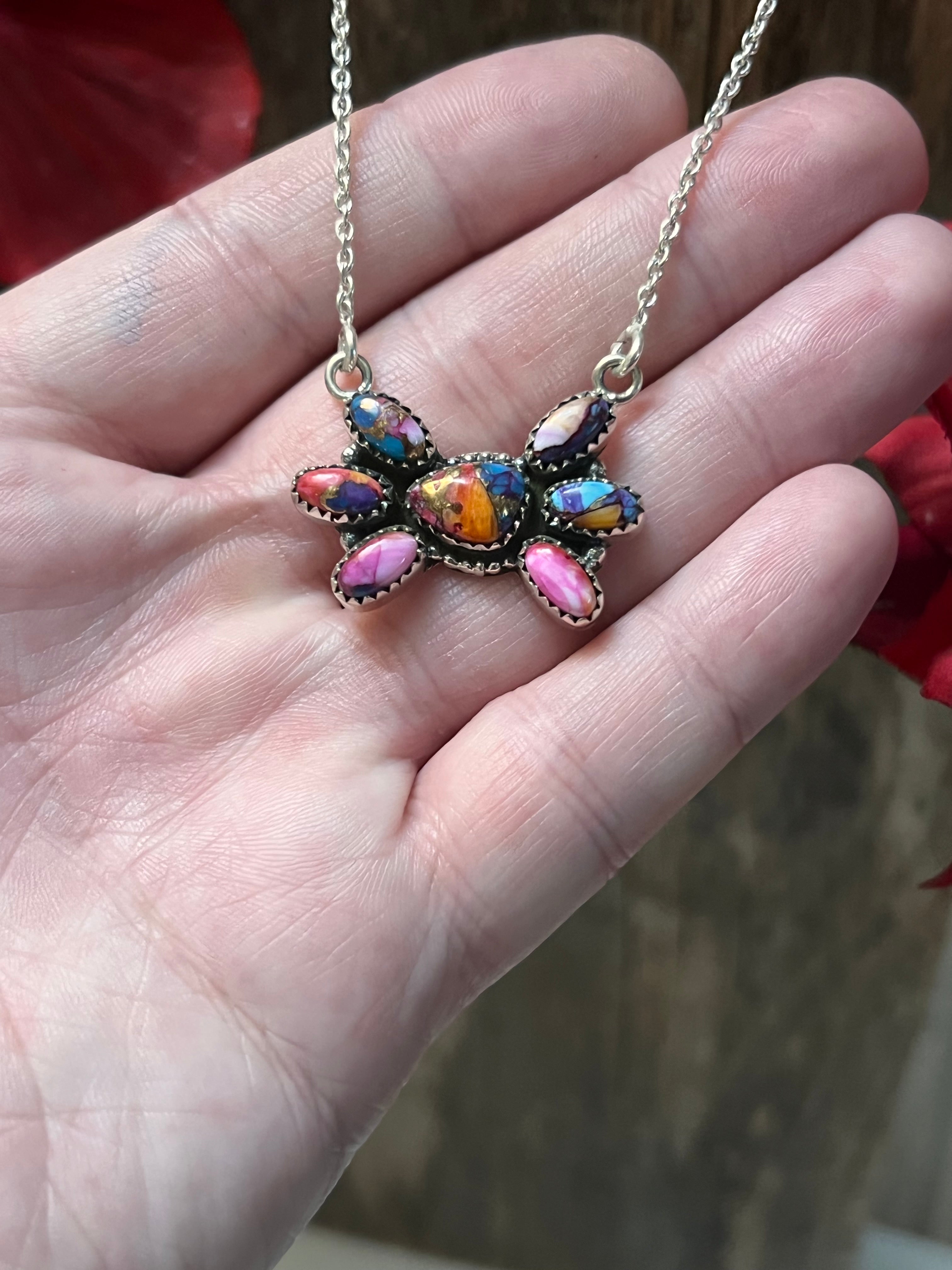 Handmade Sterling Silver Pink Dream Cluster Necklace