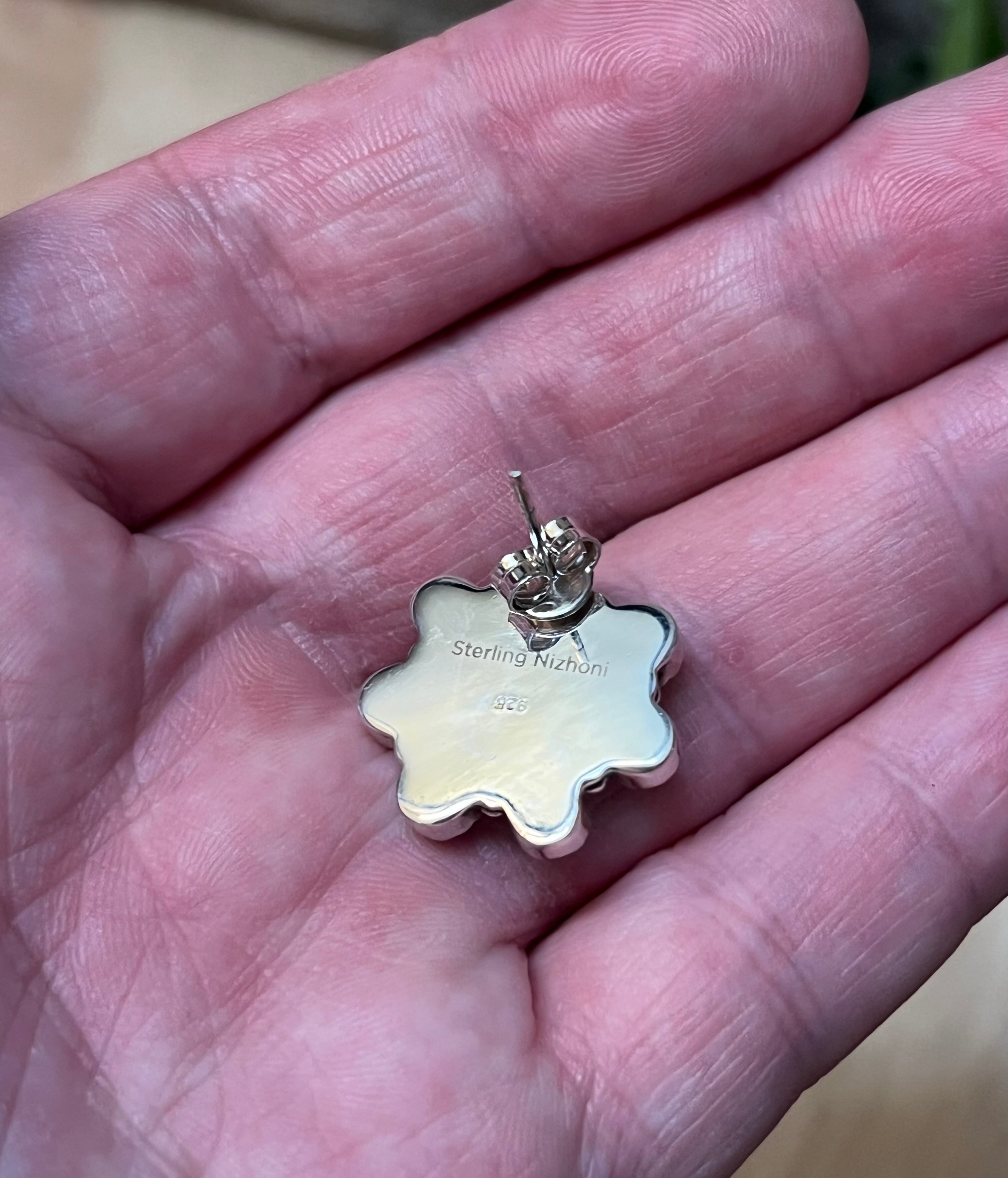 Handmade Blue Opal Flower Cluster & Sterling Silver Stud Earrings