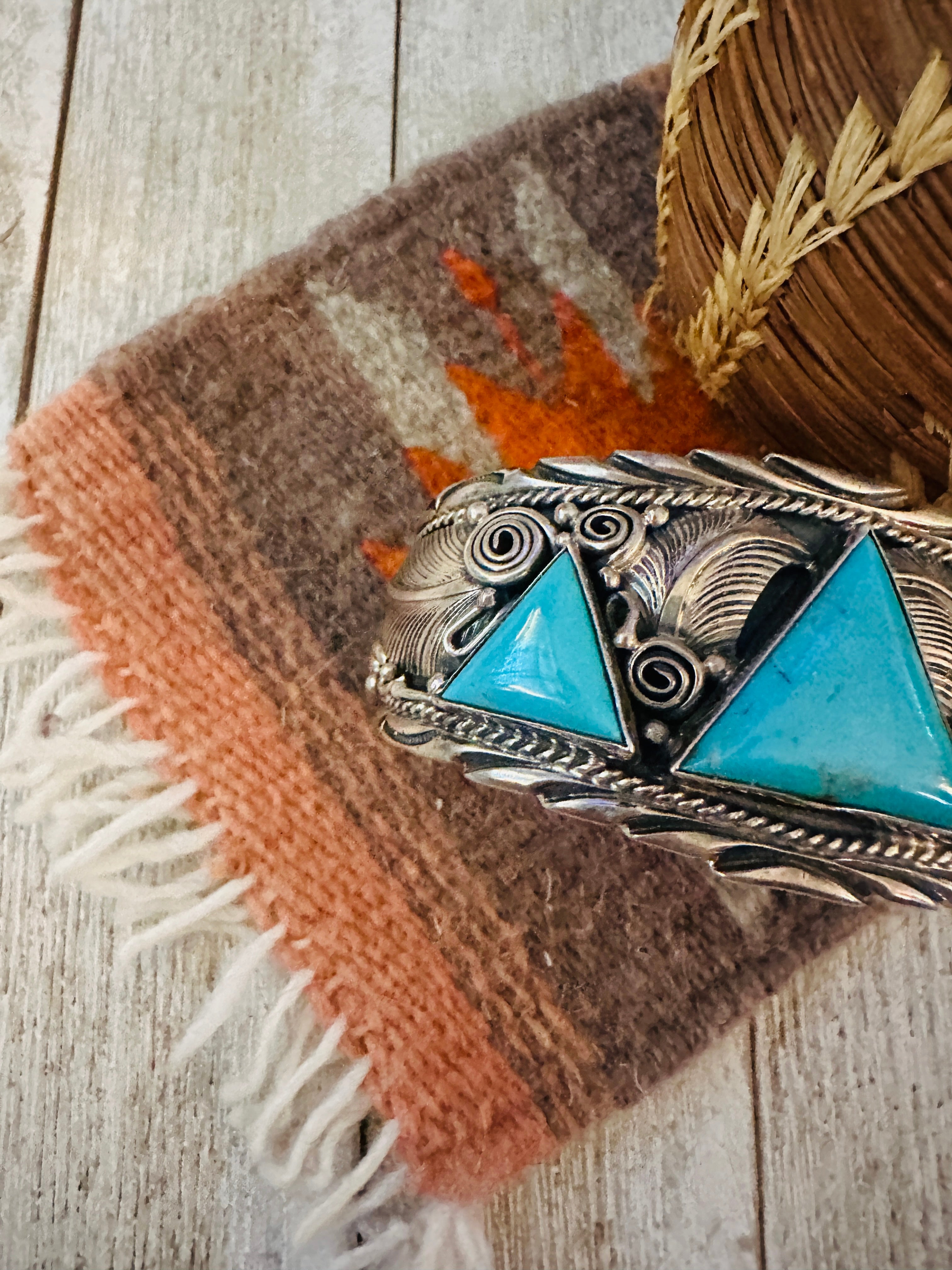 Handcrafted Old Pawn Turquoise & Sterling Silver Cuff Bracelet by Darrell Morgan /