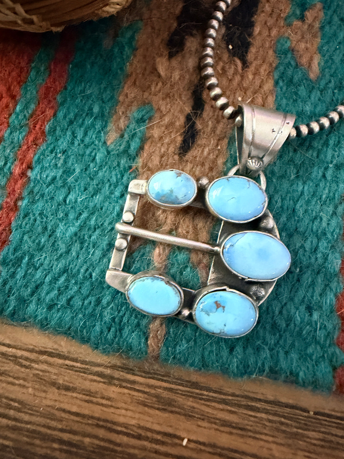 Handcrafted Sterling Silver & Turquoise Belt Buckle Pendant by Russell Sam