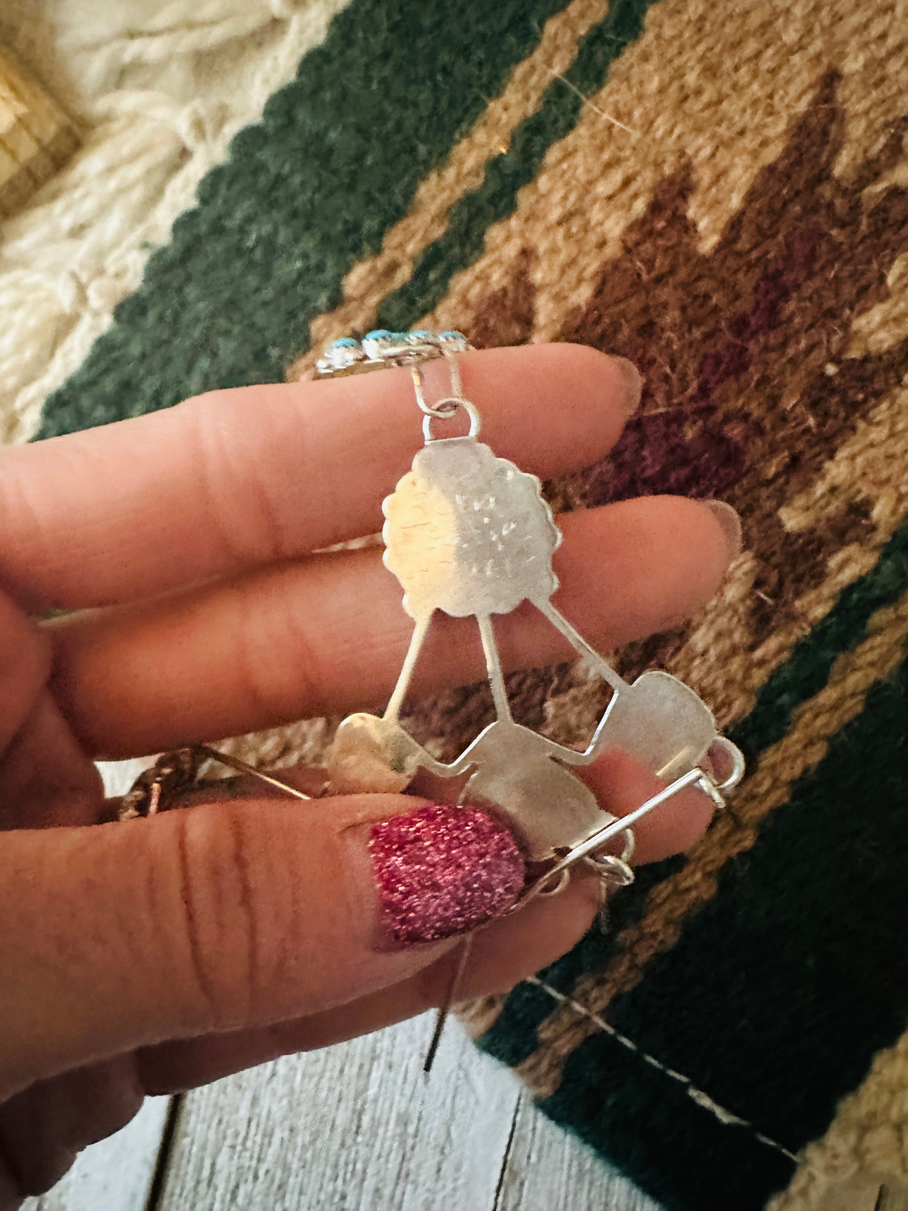 Handcrafted Sterling Silver & Turquoise Flower Chandelier Dangle Earrings