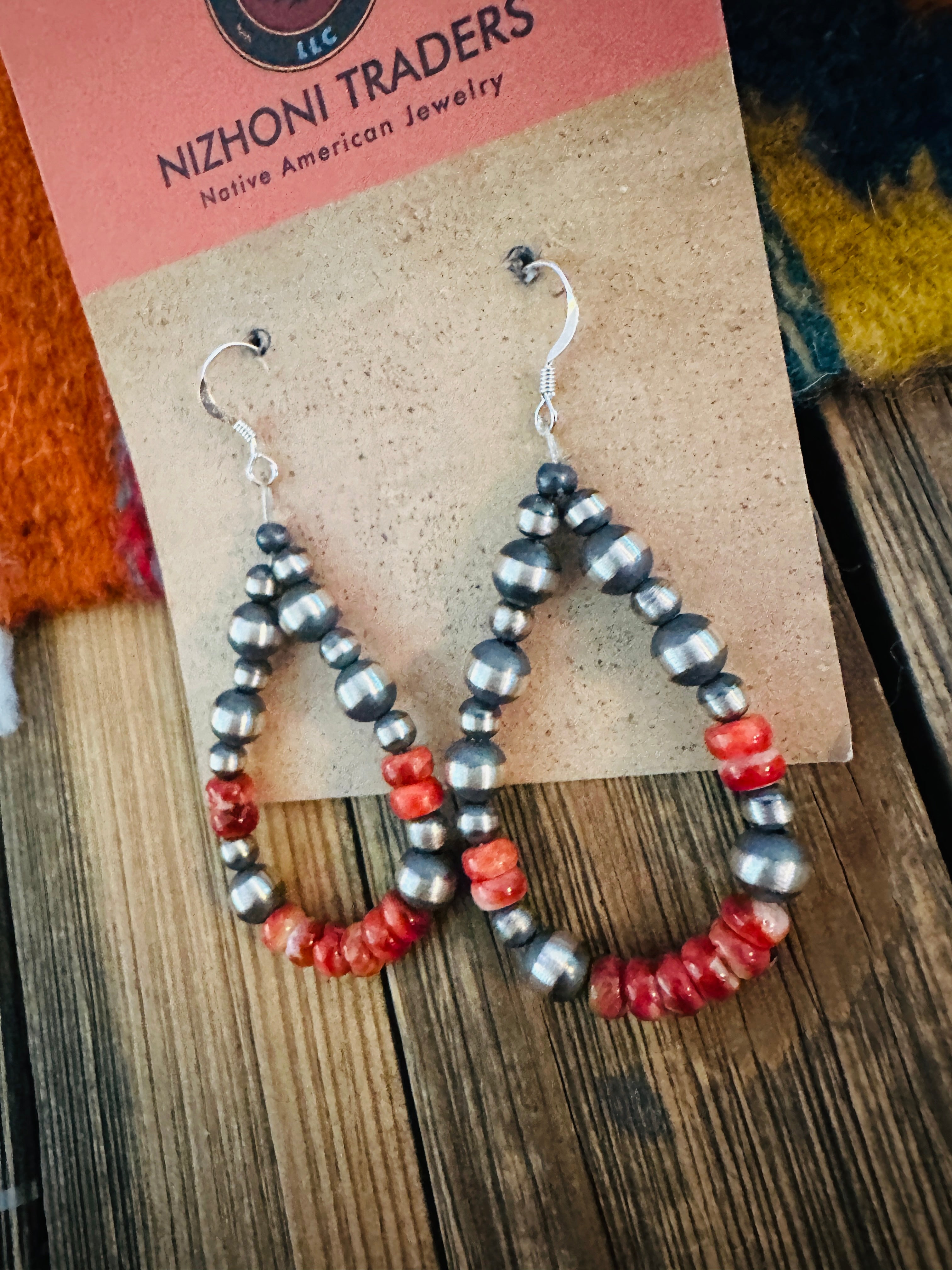 Handcrafted Spiny Oyster & Sterling Silver Beaded Dangle Hoop Earrings