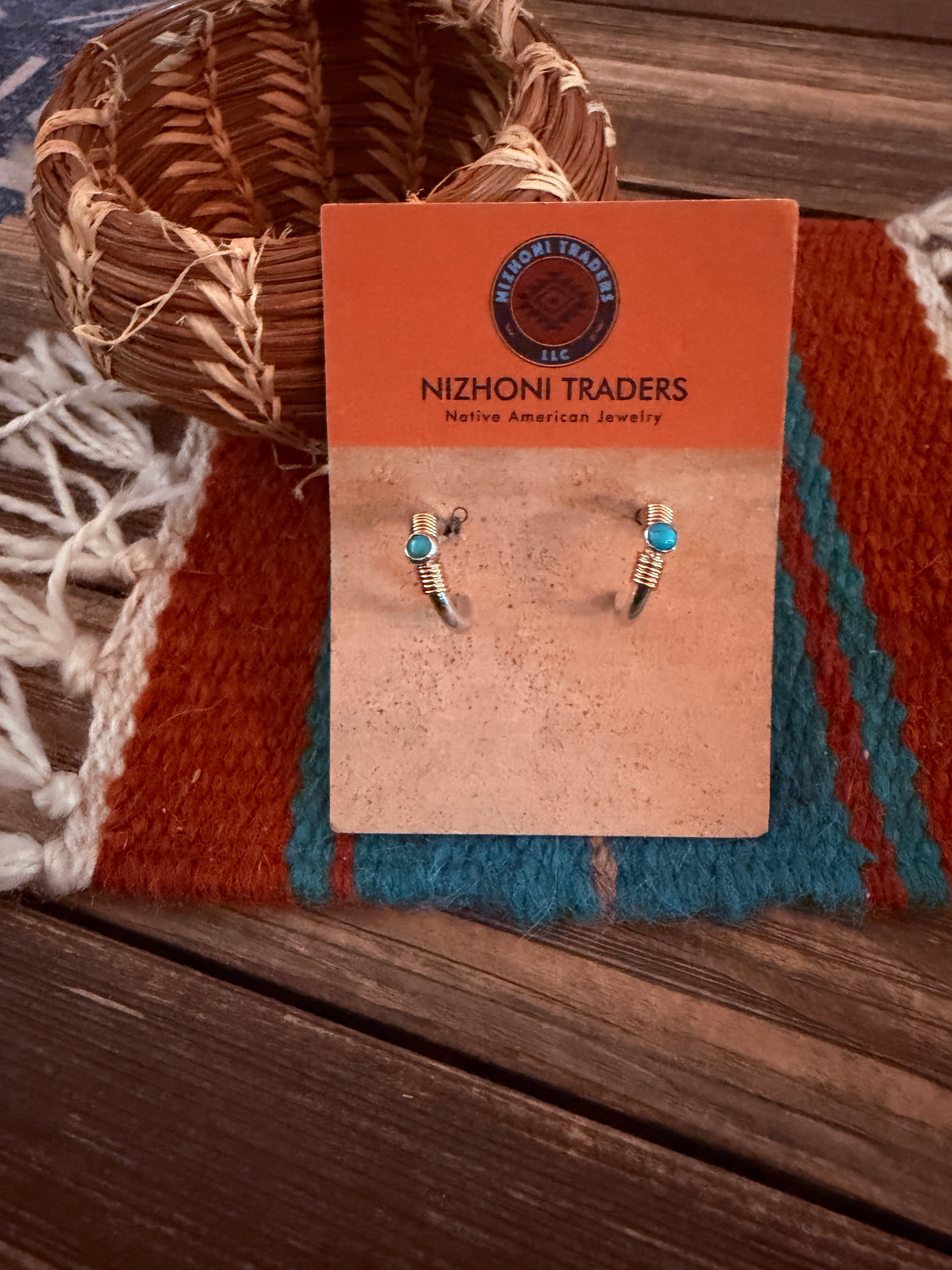 Handcrafted Turquoise & Sterling Silver Hoop Earrings