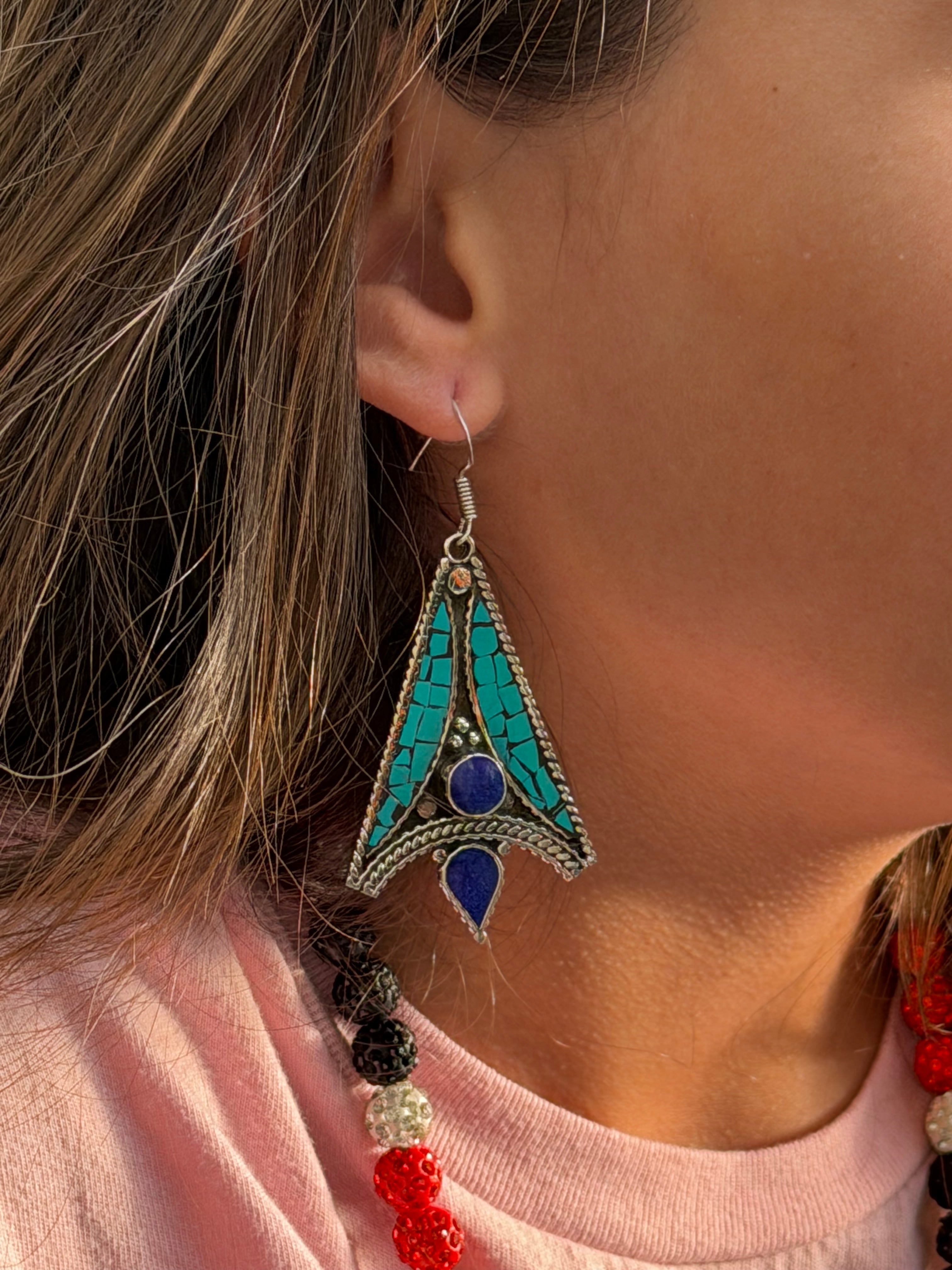 Turquoise Mosaic & Lapis Drop Earrings