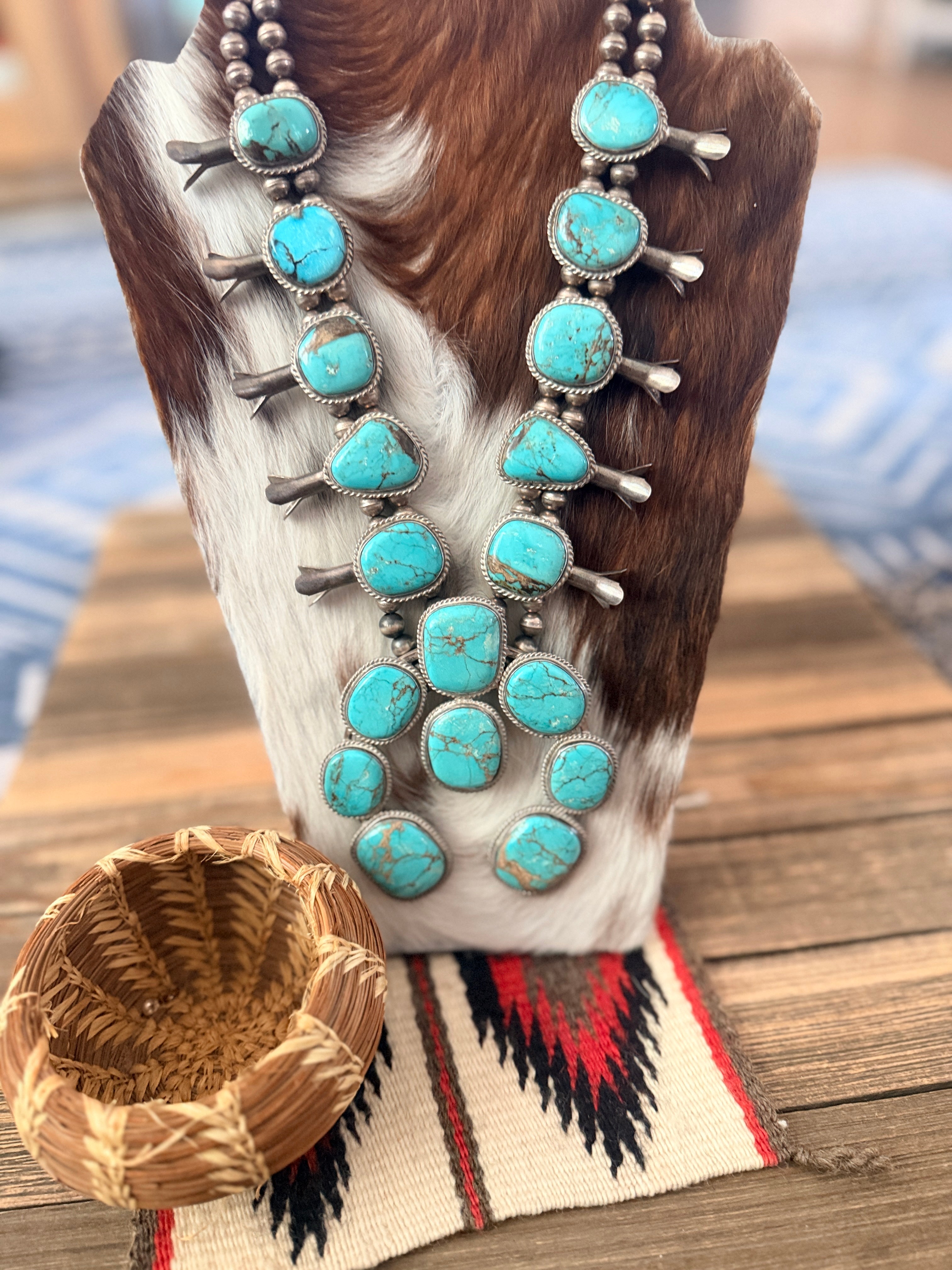 Old Pawn Handcrafted Turquoise & Sterling Silver Squash Blossom Necklace