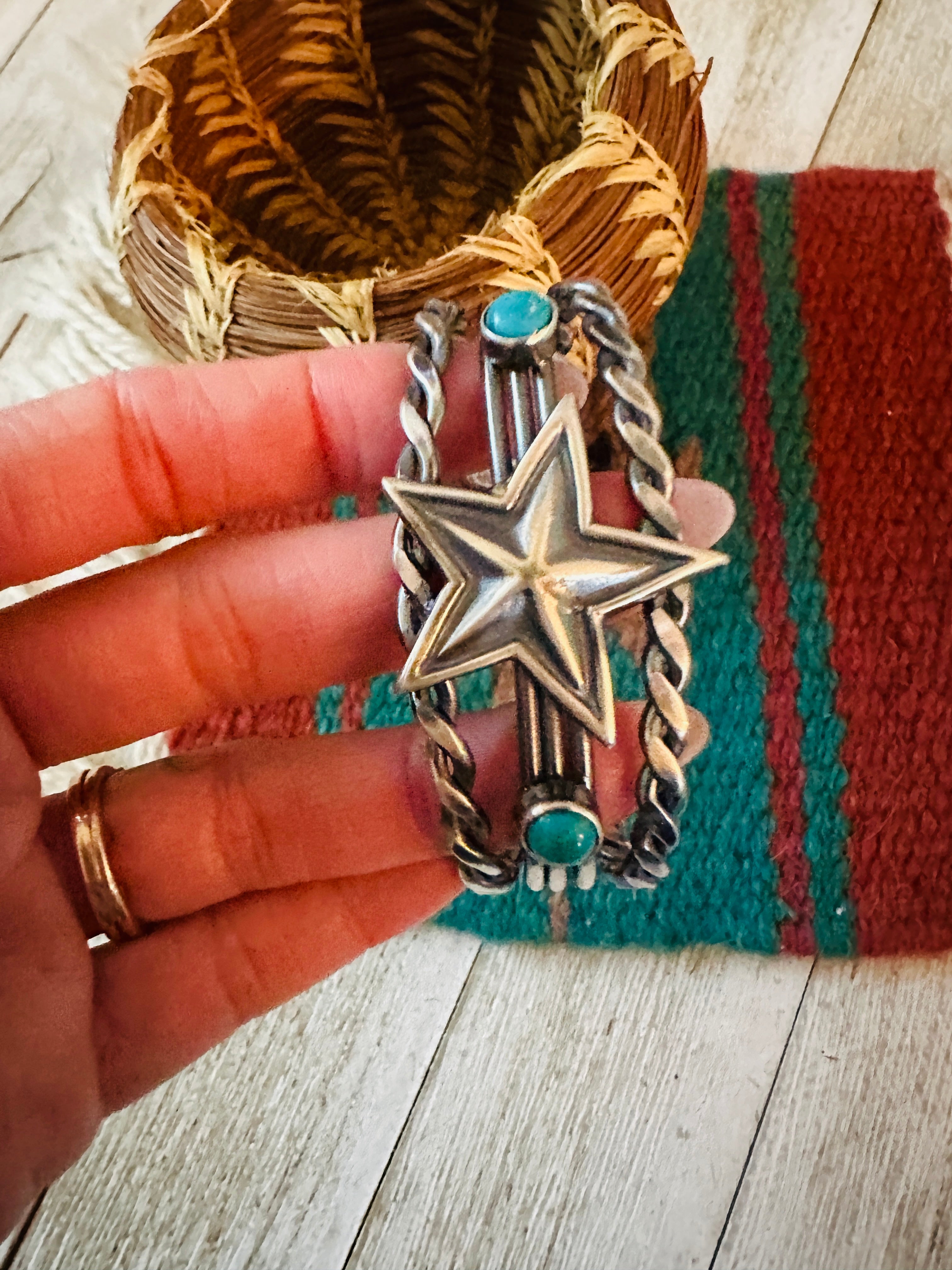 Handcrafted Sterling Silver & Turquoise Star Cuff Bracelet