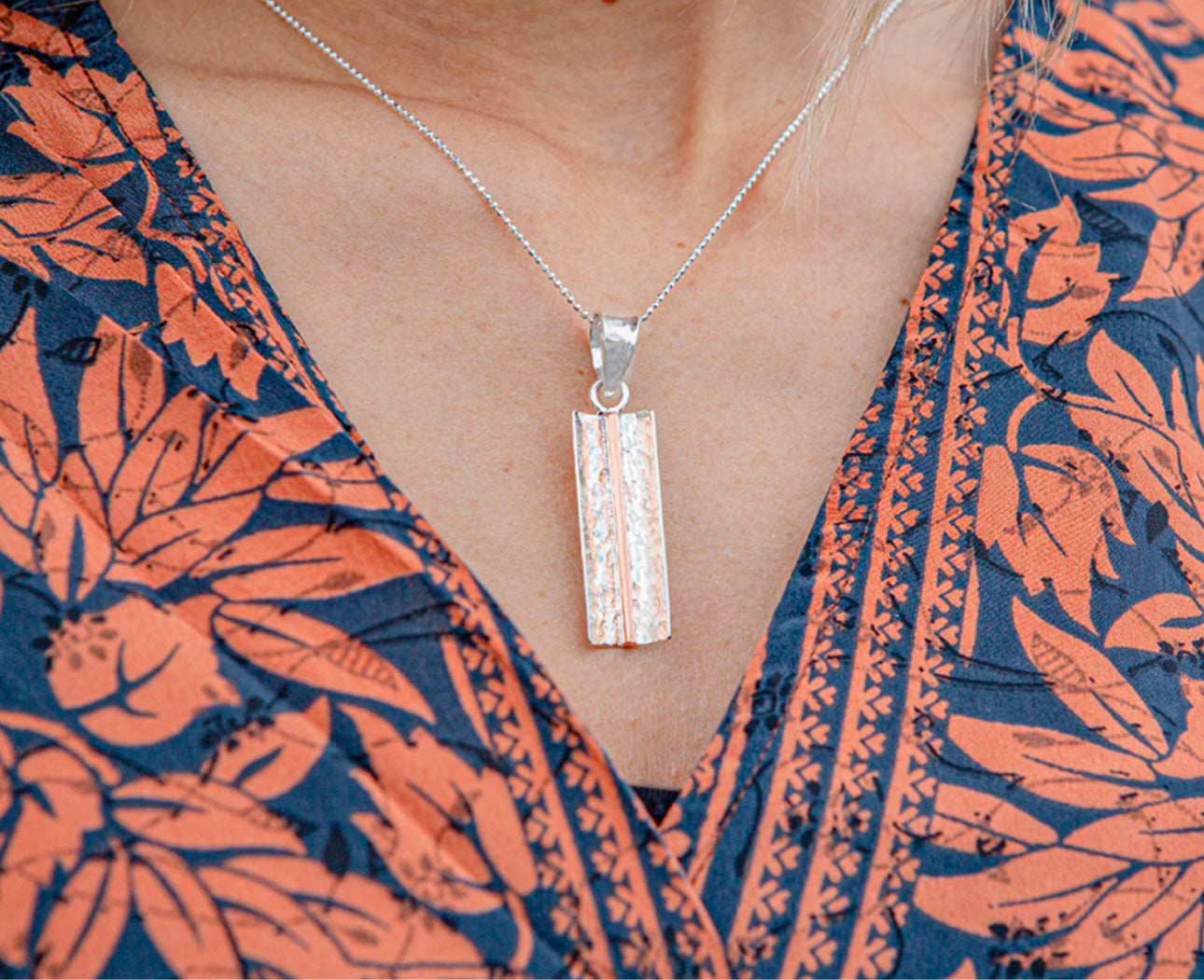 Copper Reflection Sterling Silver Pendant Necklace