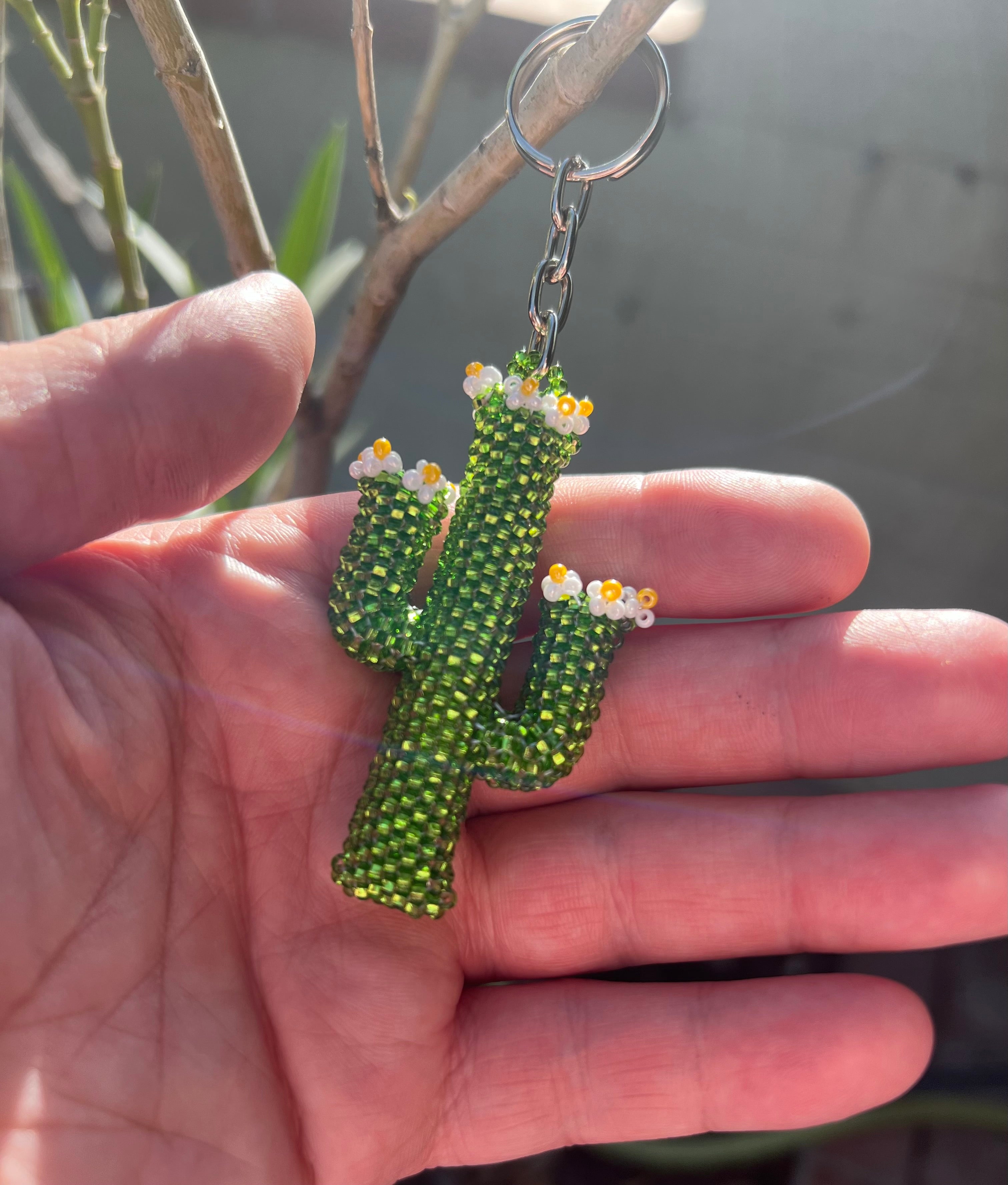 🌵Handmade Beaded Light Green Saguaro Cactus Keychain🌵