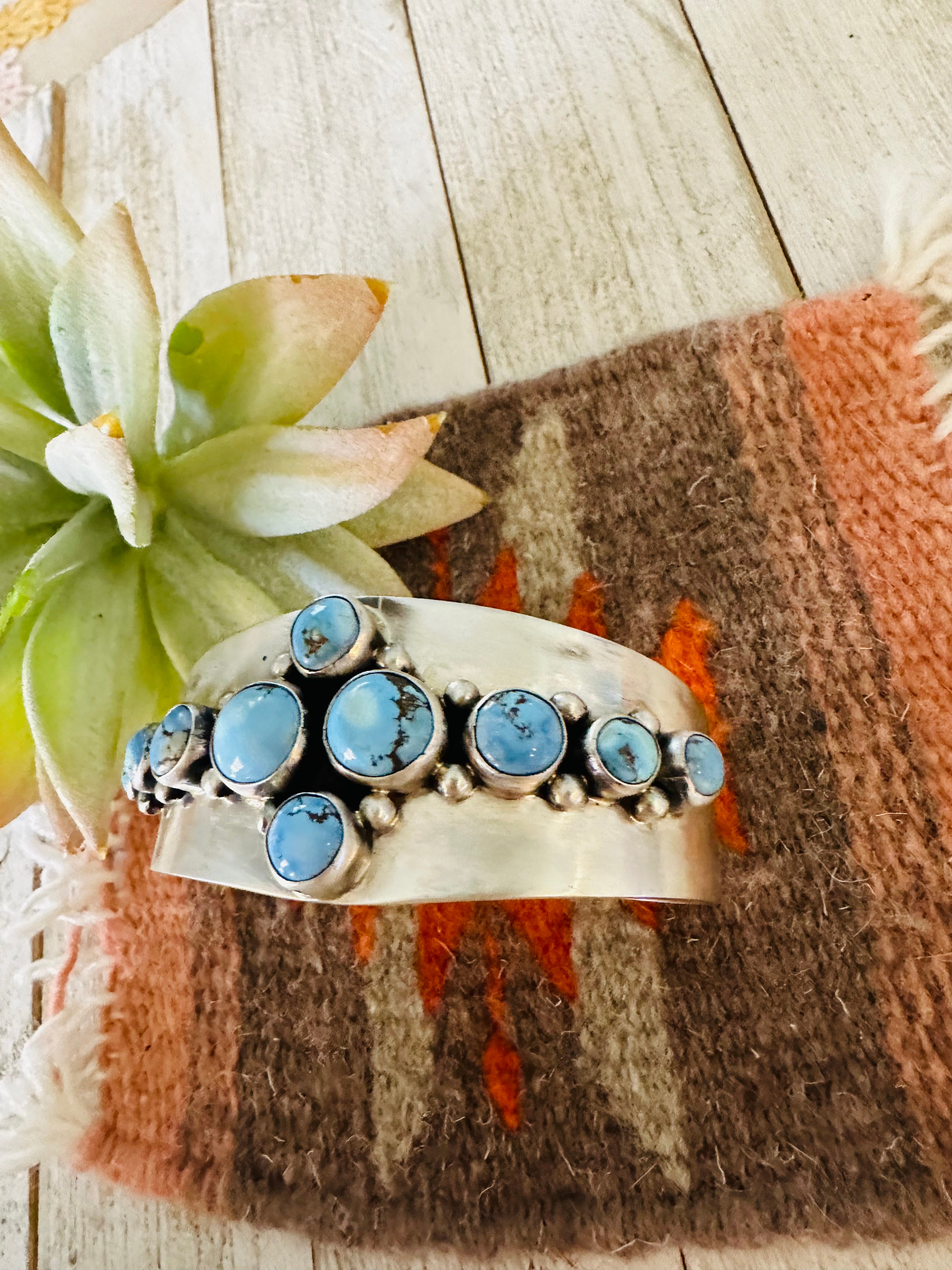 Handcrafted Golden Hills Turquoise & Sterling Silver Cuff Bracelet /