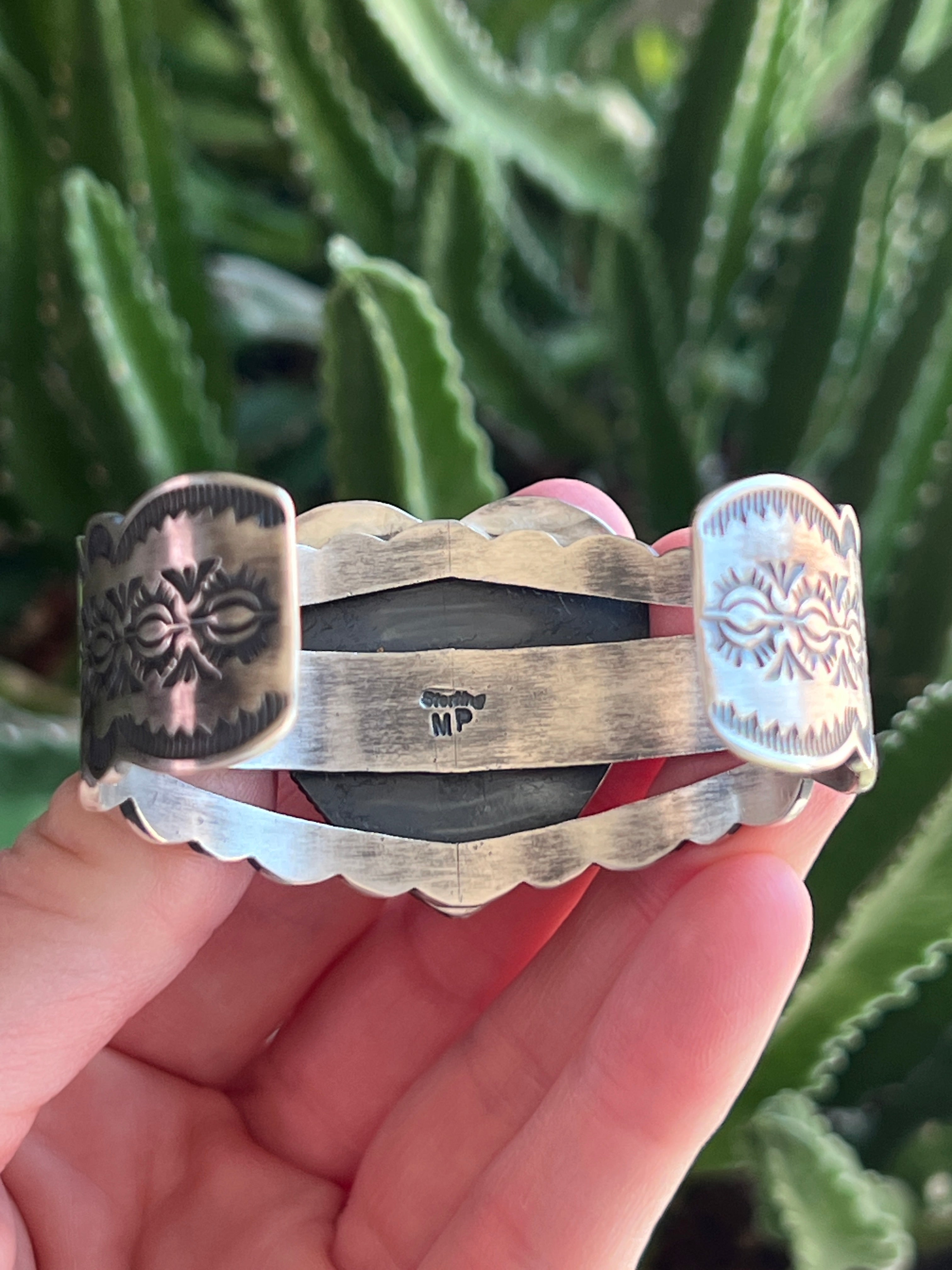 Handcrafted Sterling Silver and Orange Spiny Oyster Shell Heart Cuff Bracelet by Murphy Platero