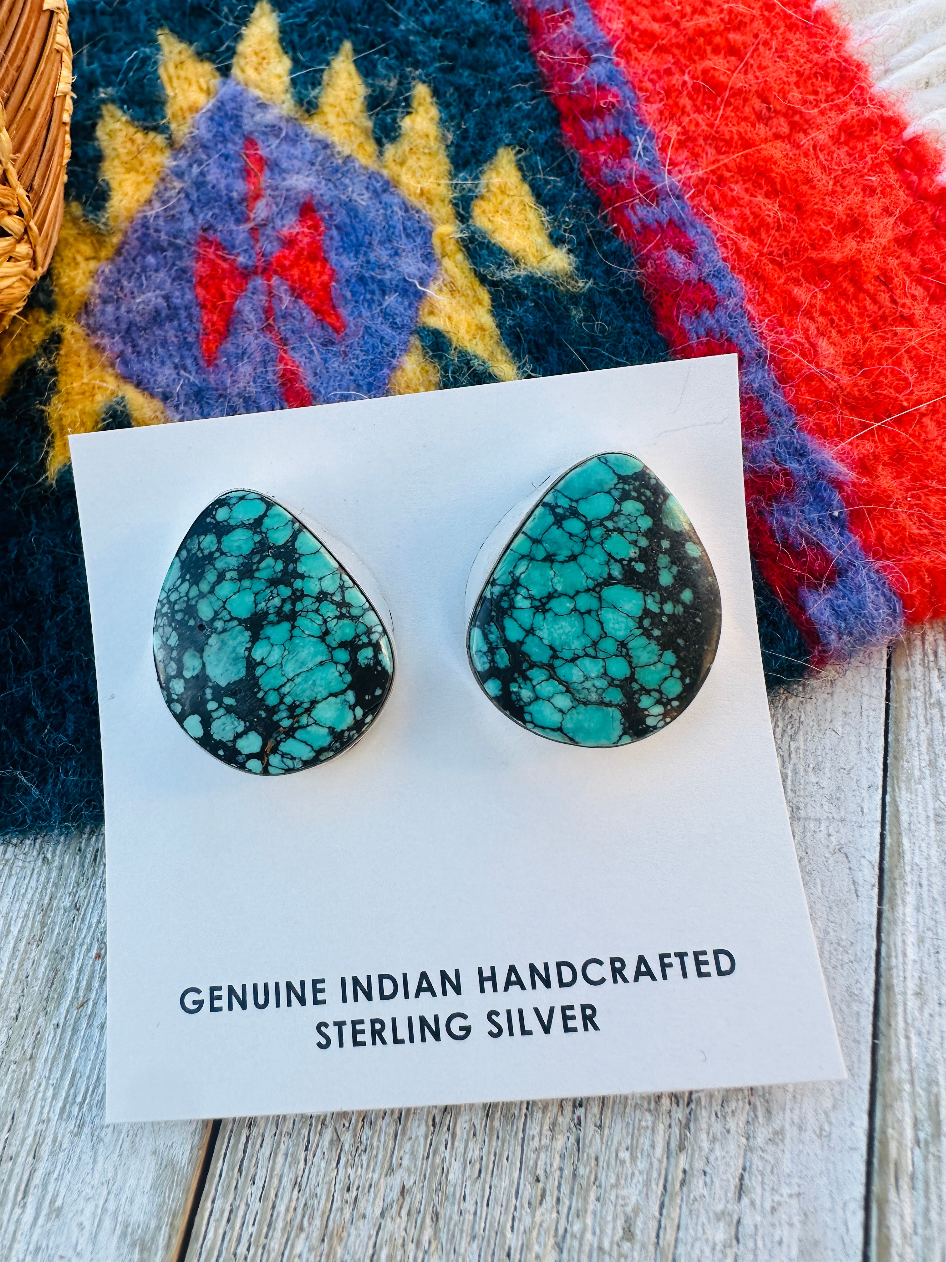 Handcrafted Kingman Web Turquoise & Sterling Silver Post Earrings
