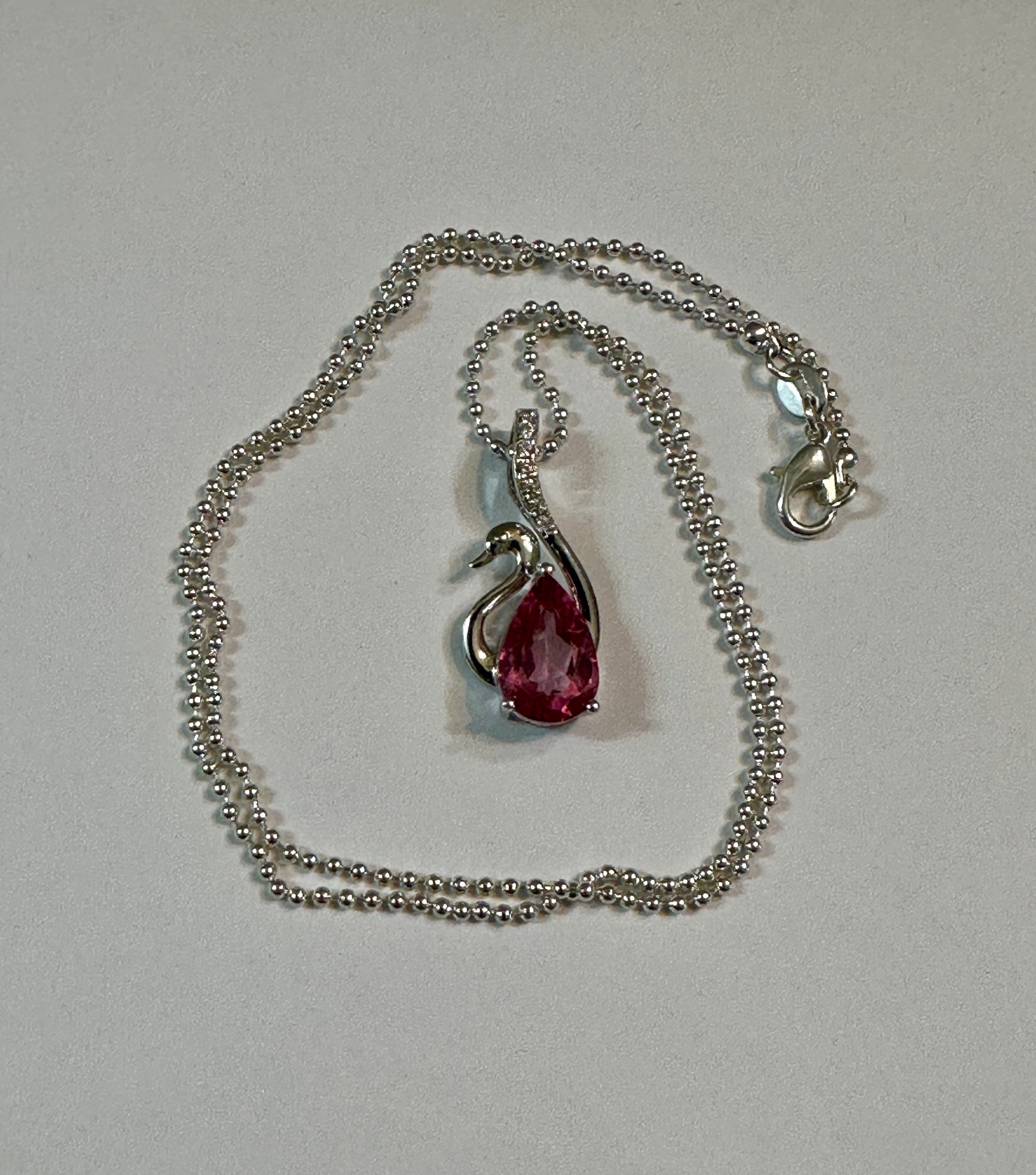 Pink Topaz Teardrop Swan Necklace