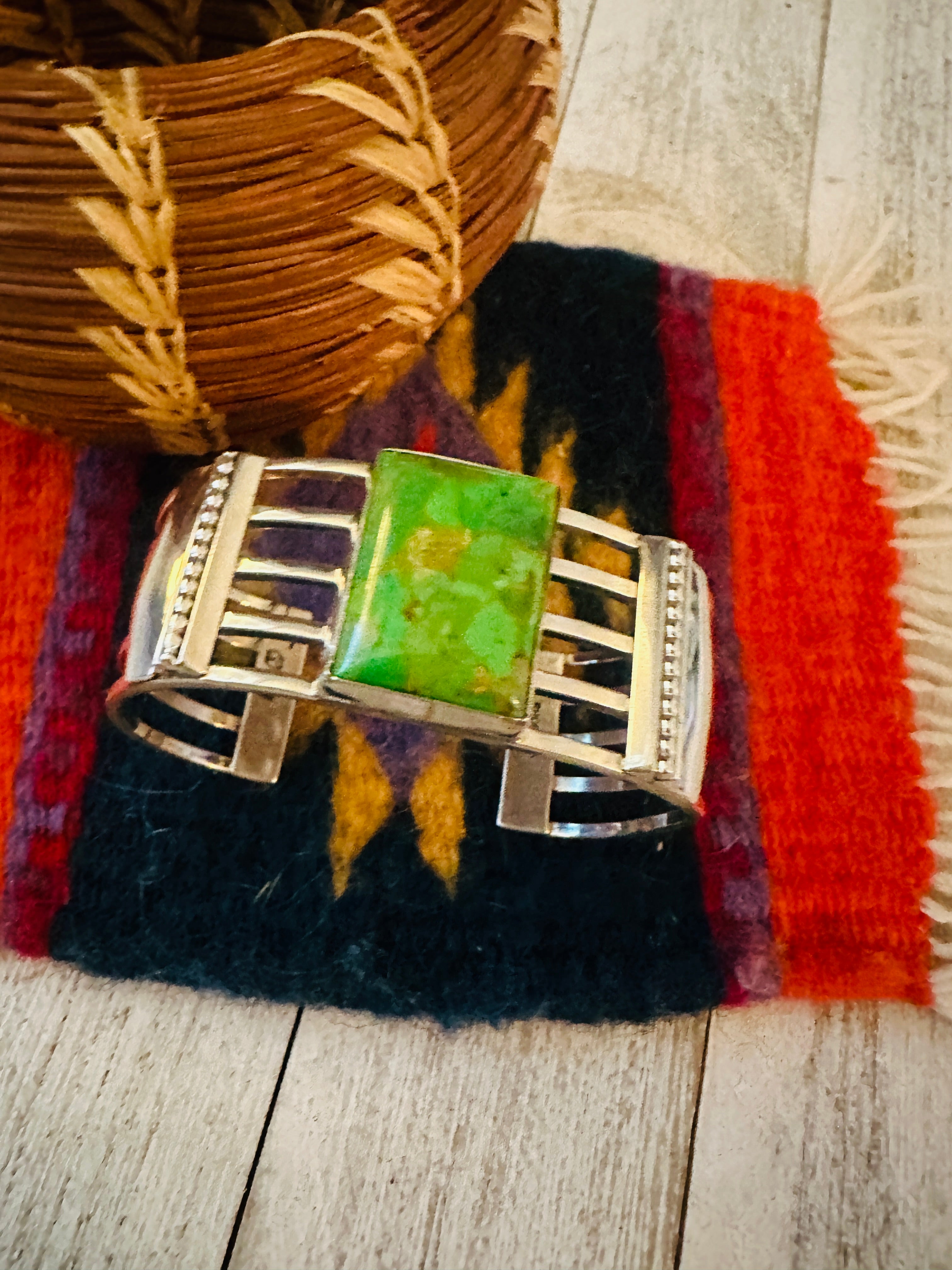 Navajo Green Mohave & Sterling Silver Cuff Bracelet