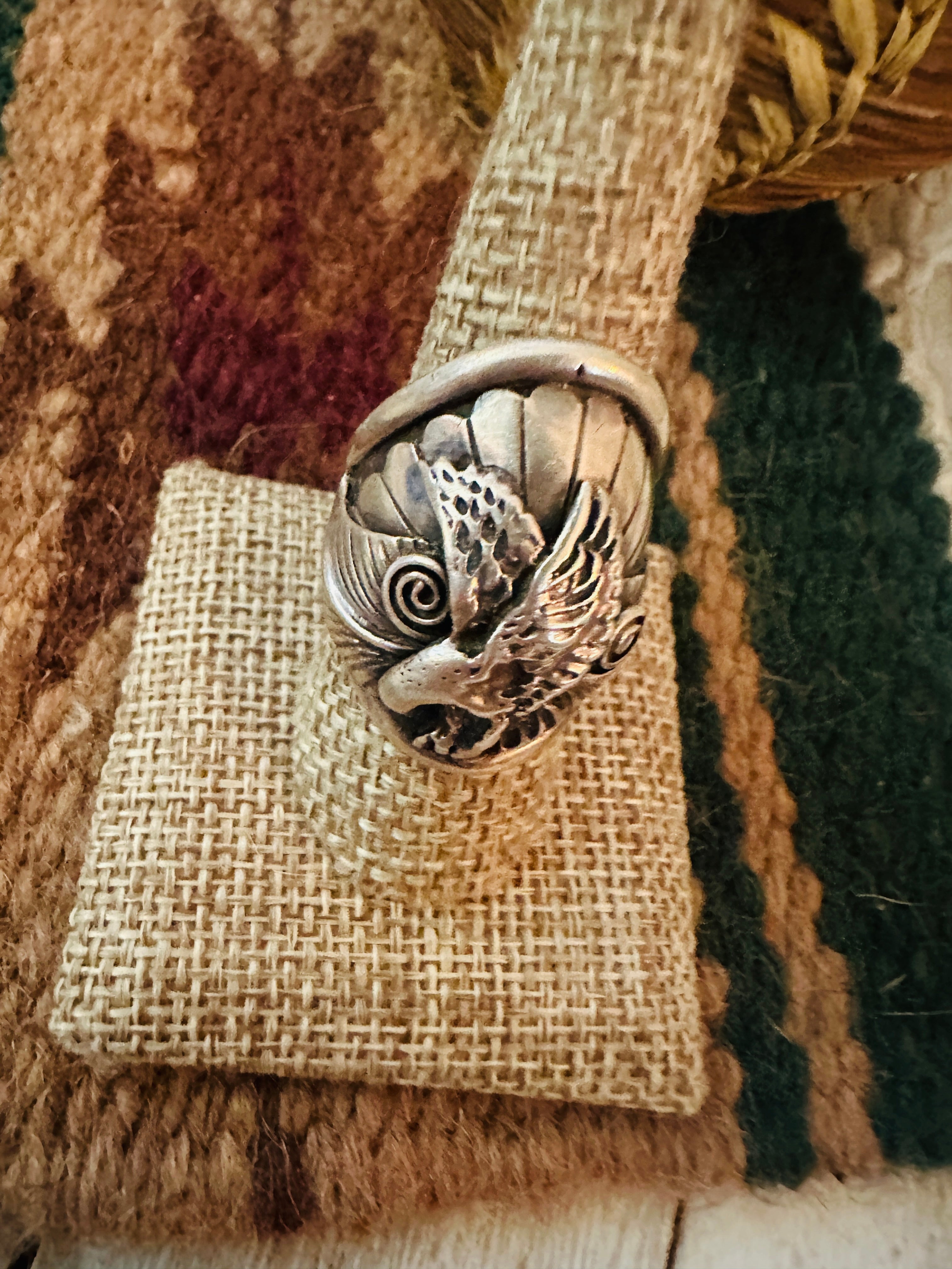 Handcrafted Old Pawn Sterling Silver Eagle Ring Size 9