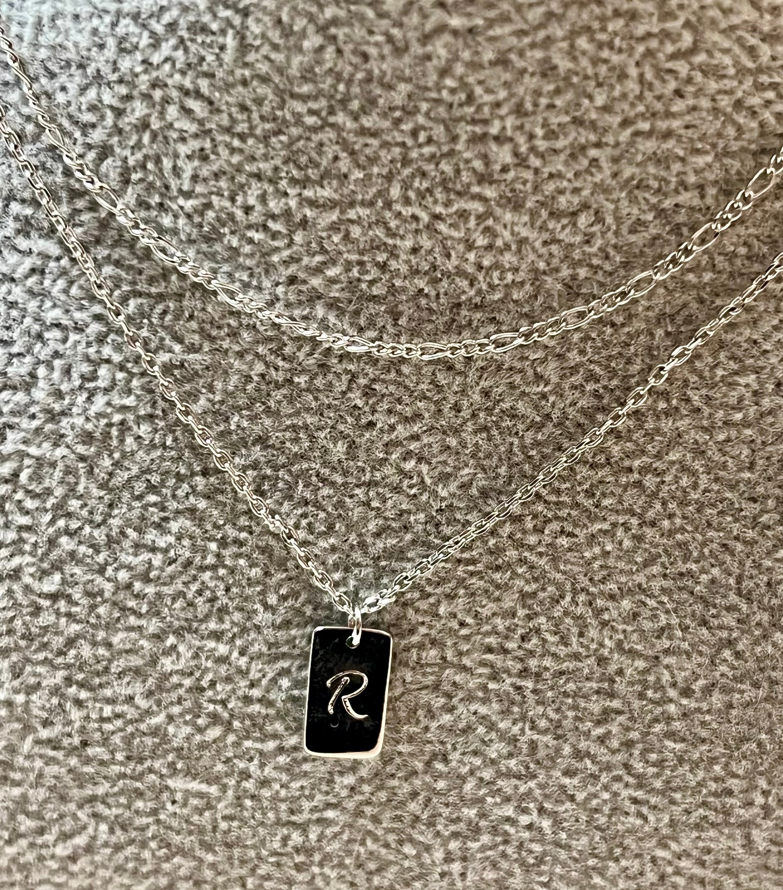 Initial Tag Layered Chain “R” Necklace