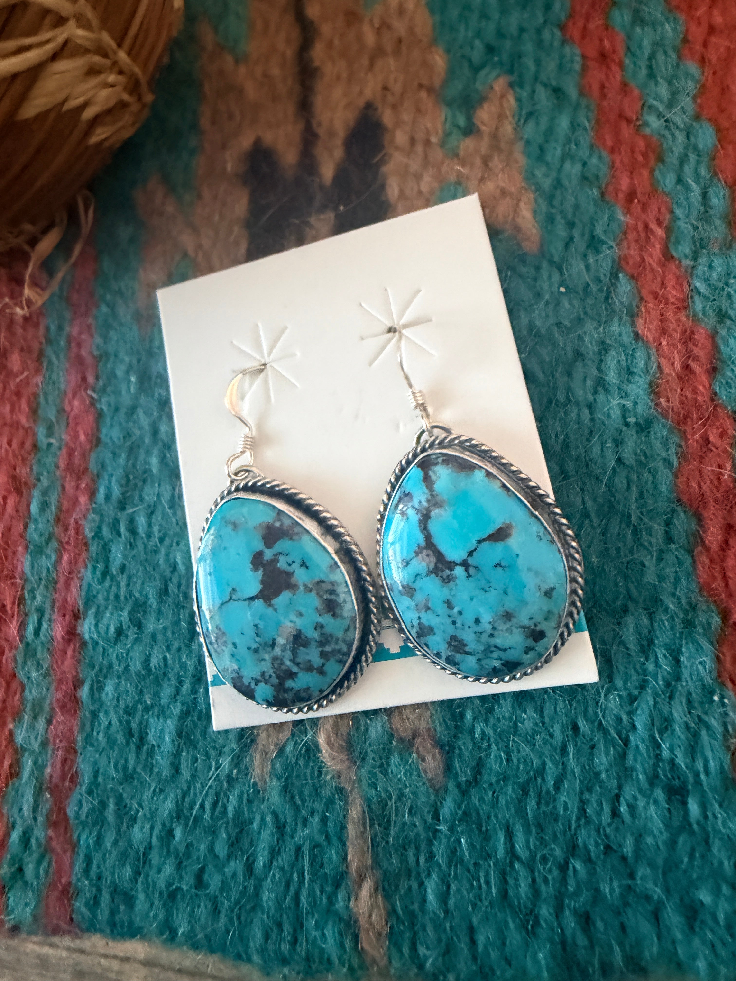 Handcrafted Kingman Turquoise & Sterling Silver Dangle Earrings