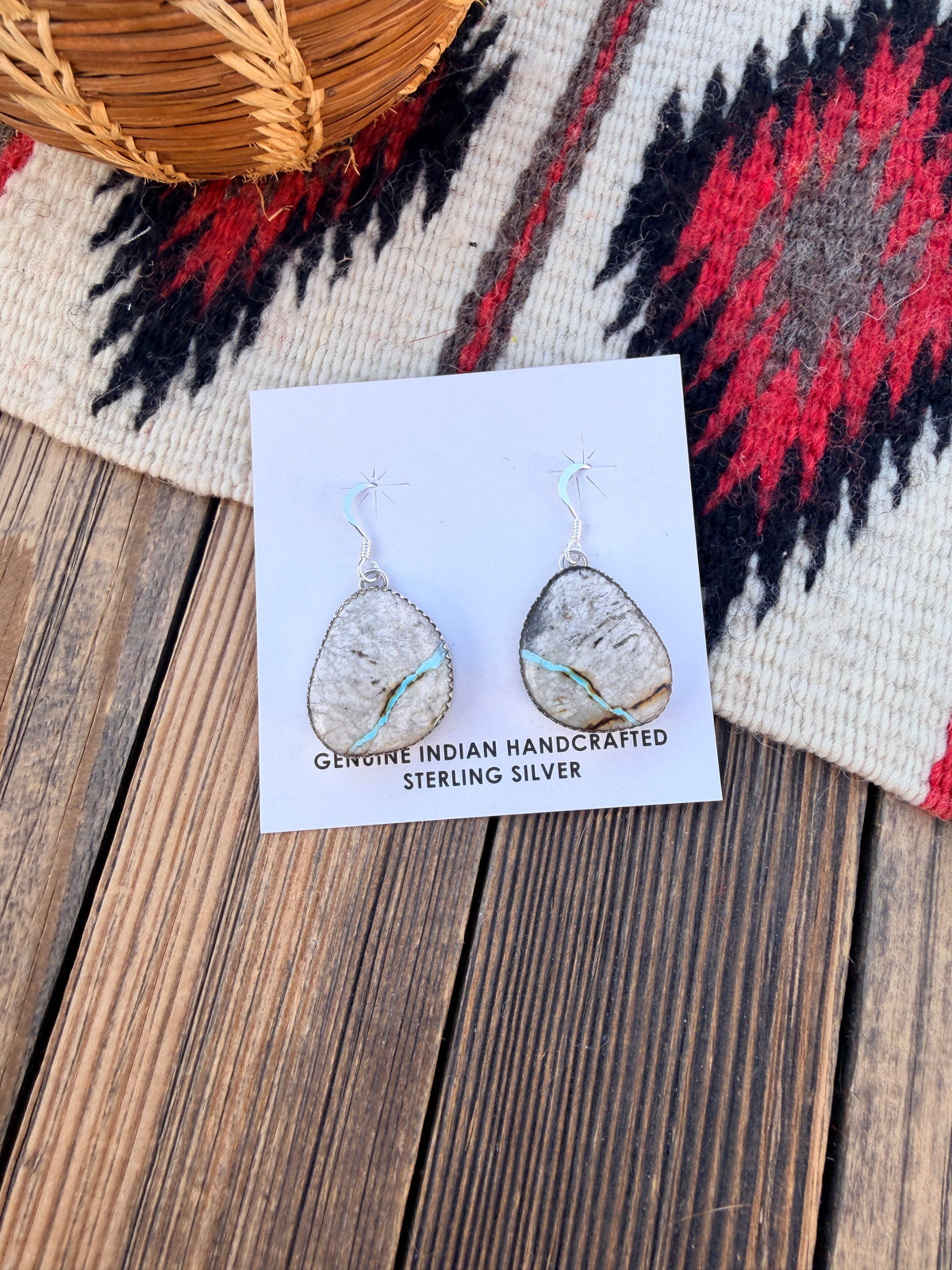 Handcrafted Ribbon Turquoise & Sterling Silver Dangle Earrings