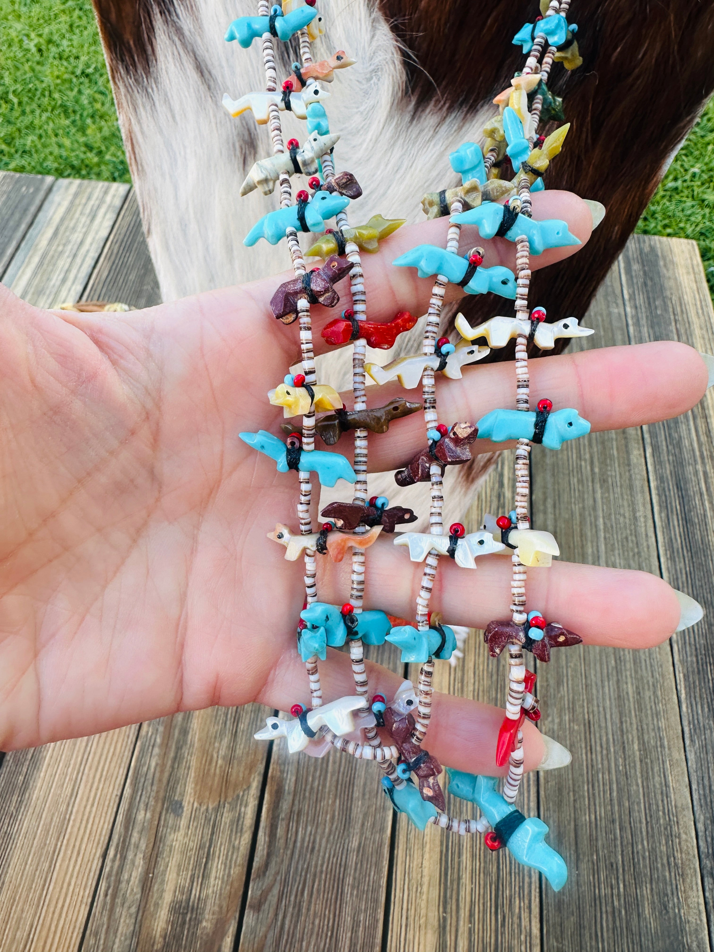 Old Pawn Handcrafted Multi Stone Fetish Beaded 28” Necklace