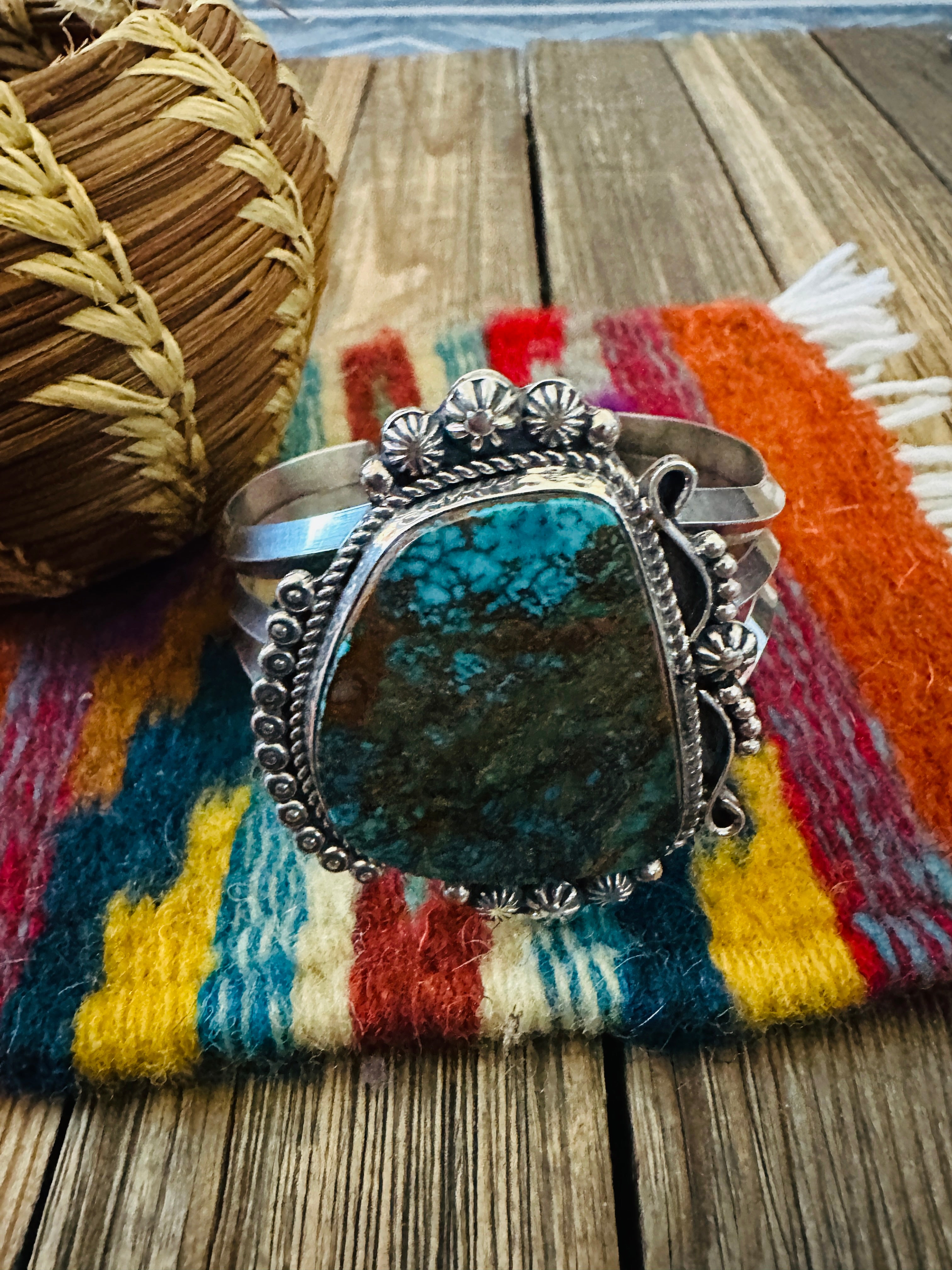 Handcrafted Royston Turquoise & Sterling Silver Cuff Bracelet by Rosella Paxson