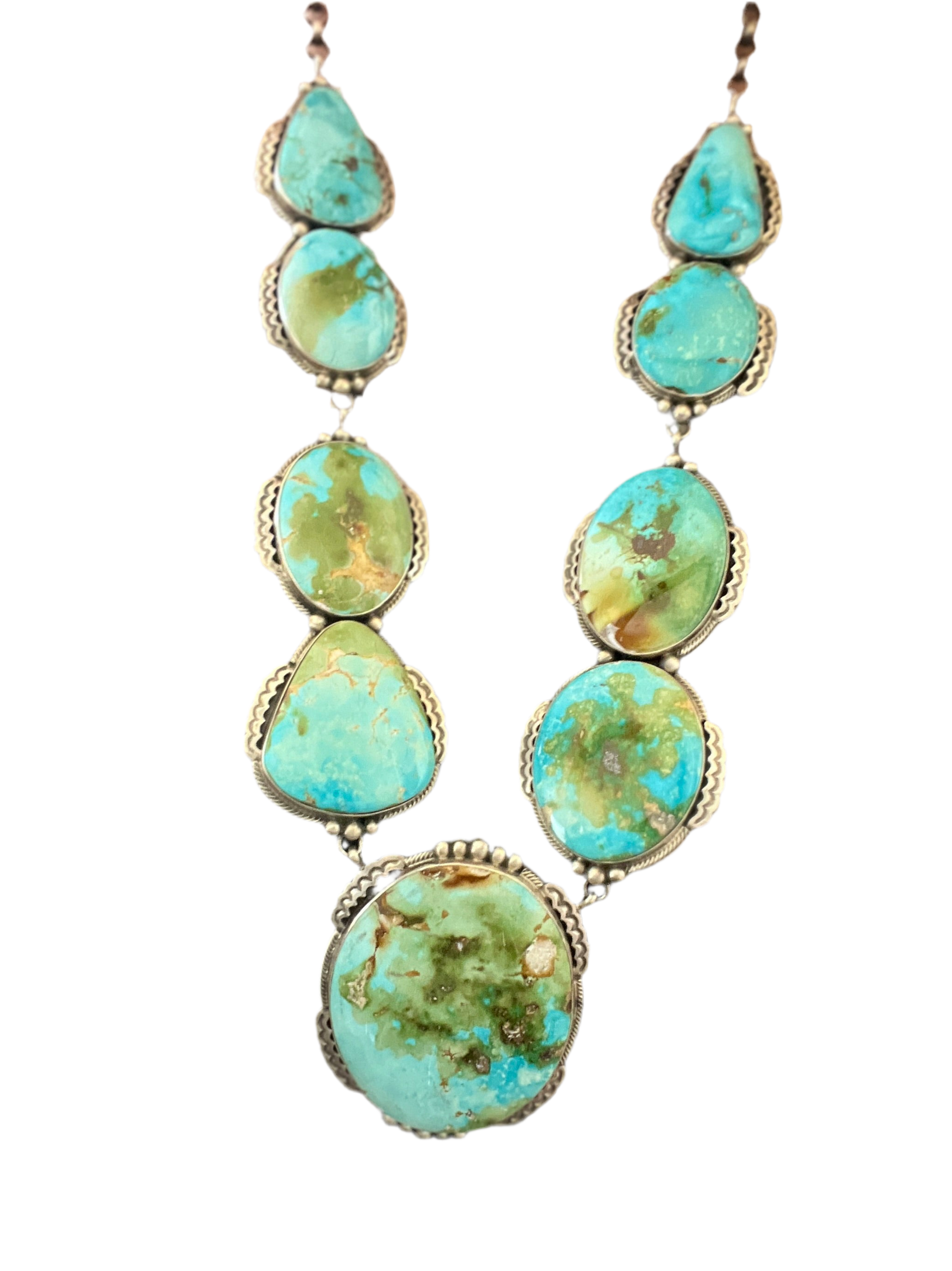 Massive Navajo Sterling Silver and Sonoran Mountain Turquoise Statement Necklace with Earrings by Talila Benally