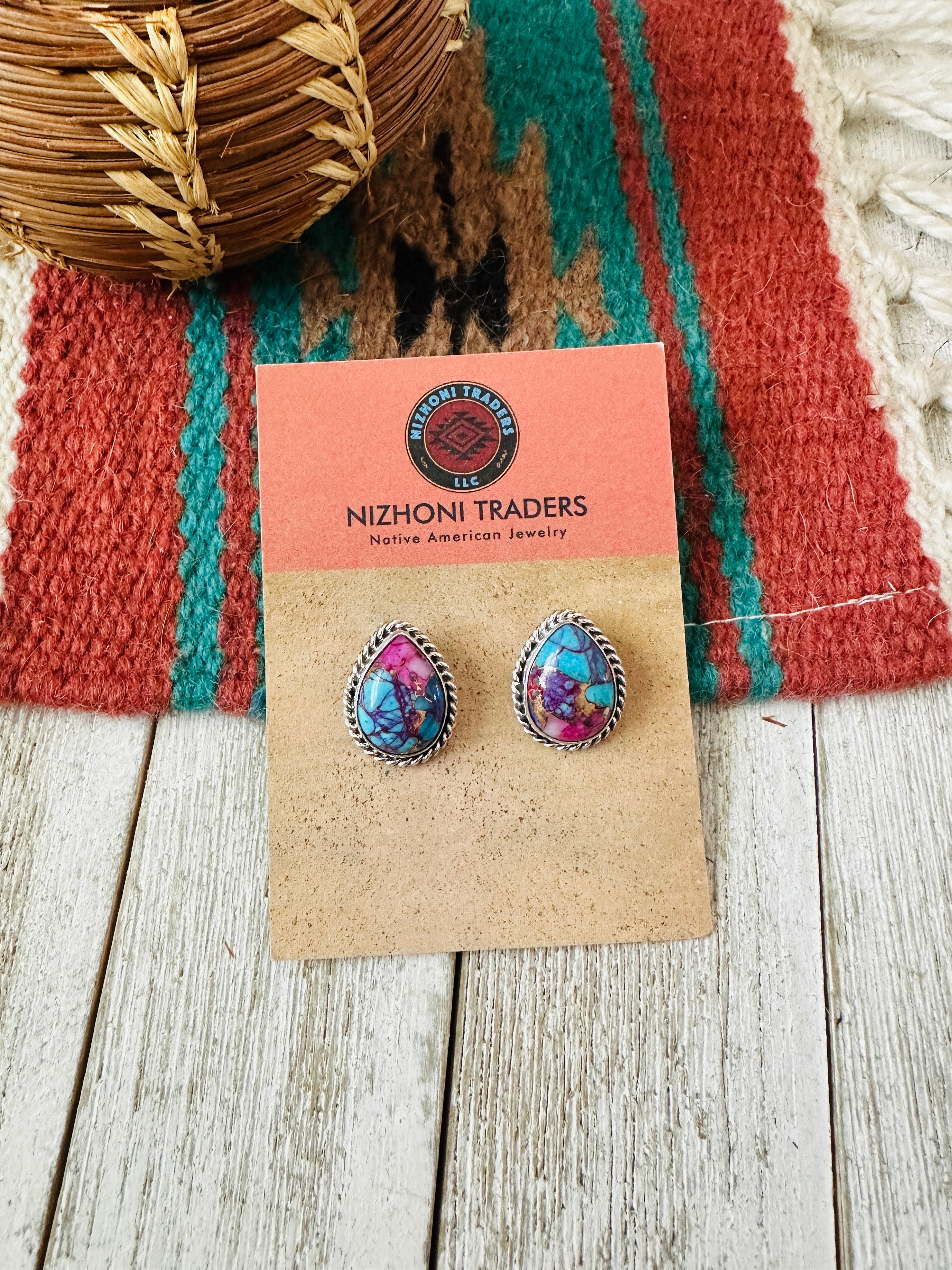 Handcrafted Pink Dream Mojave and Sterling Silver Teardrop Post Earrings