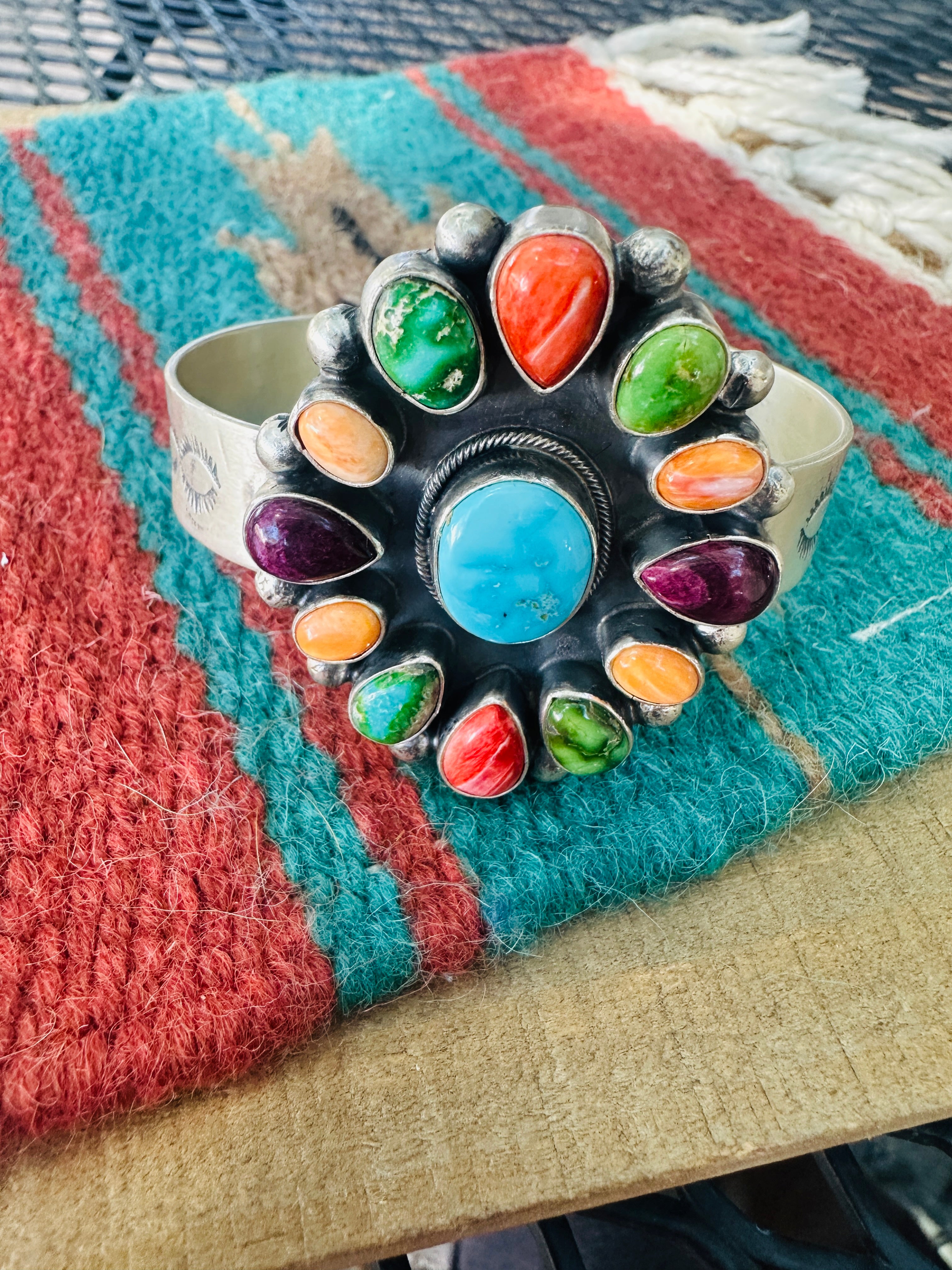 Handcrafted Multi Stone & Sterling Silver Cluster Cuff Bracelet by Danny Henio