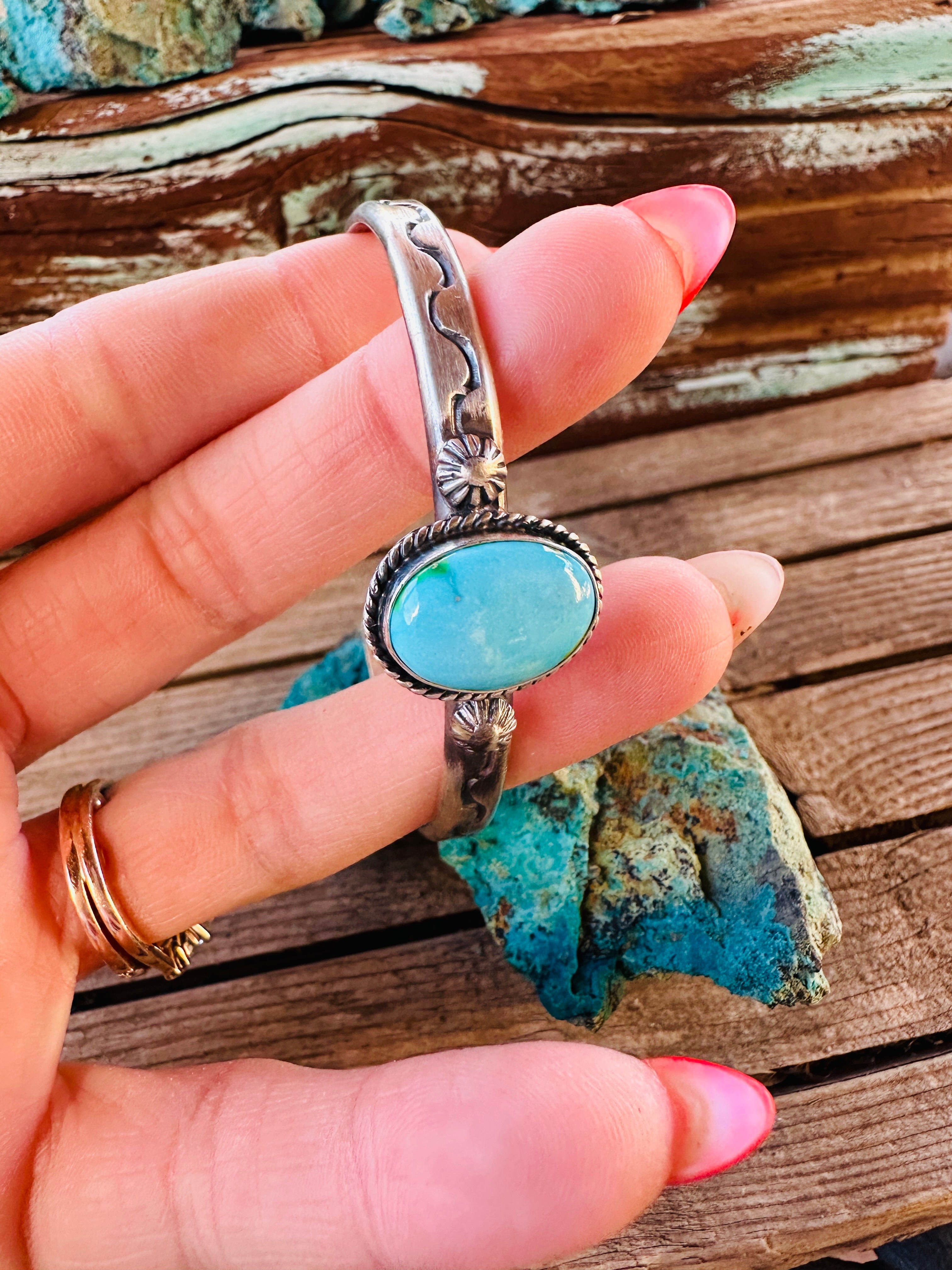 Handcrafted Sonoran Mountain Turquoise & Sterling Silver Cuff Bracelet