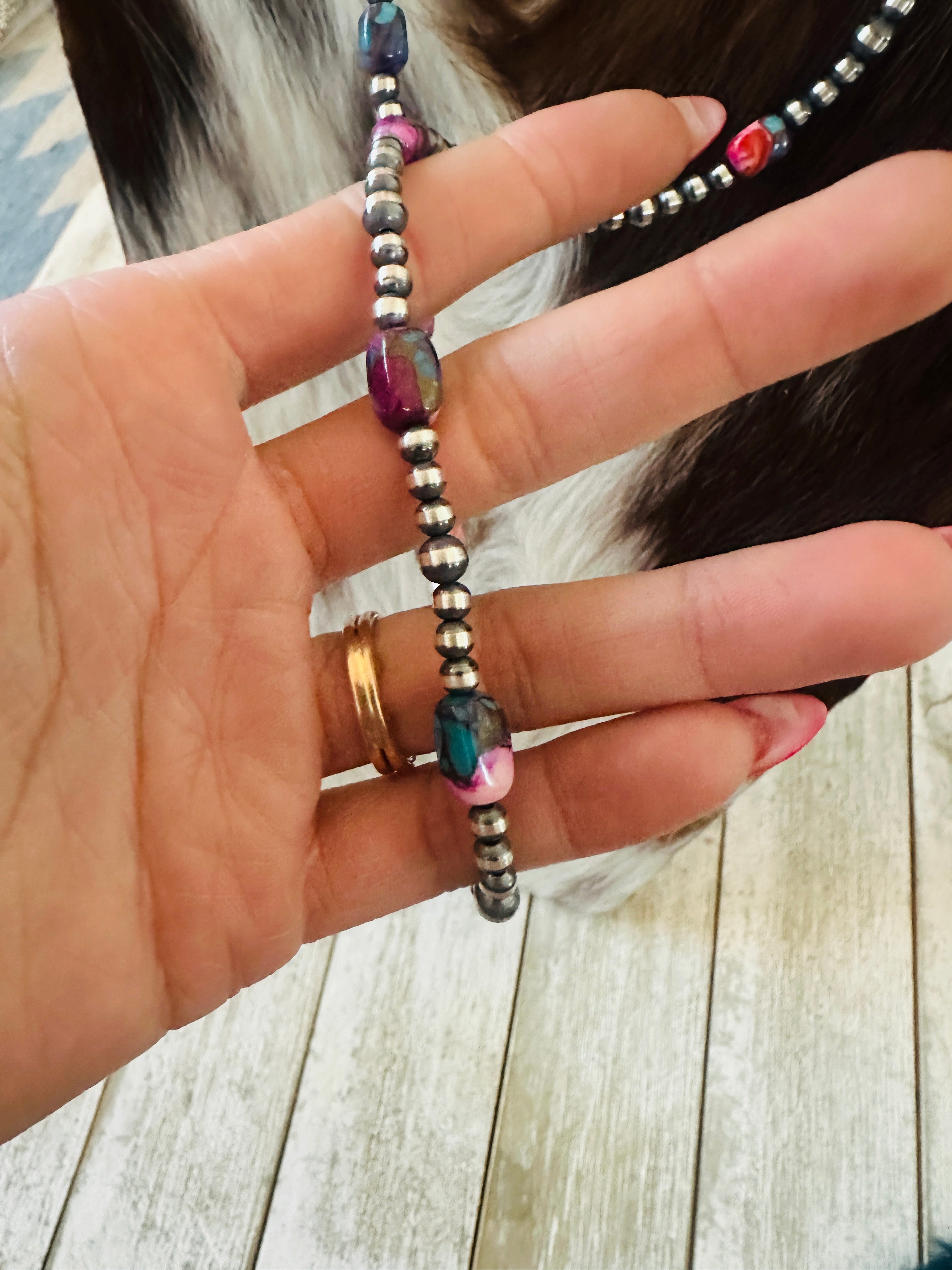 Handcrafted Sterling Silver & Pink Dream Mojave Beaded 24” Necklace