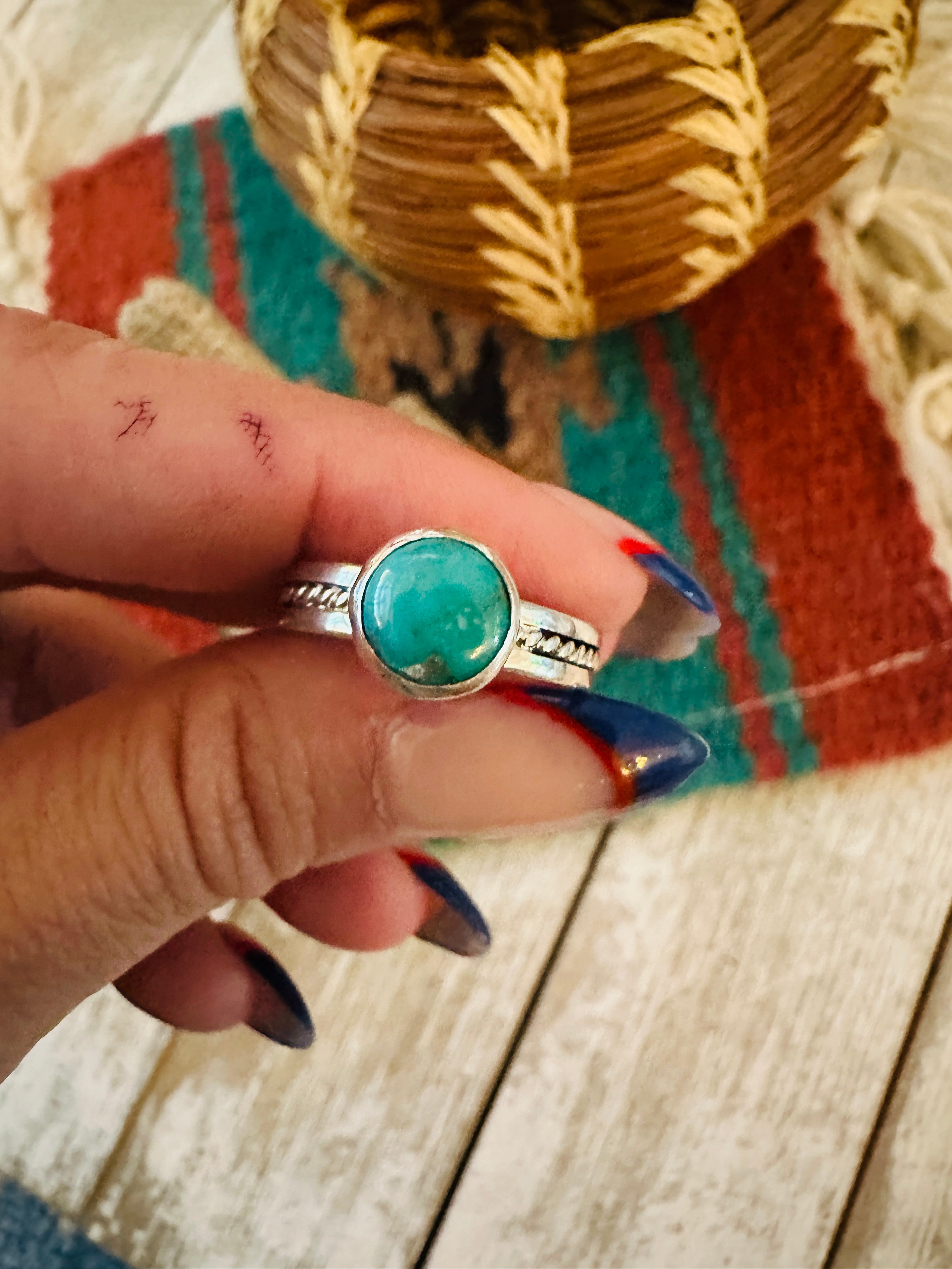 Handcrafted Turquoise & Sterling Silver Ring Size 7
