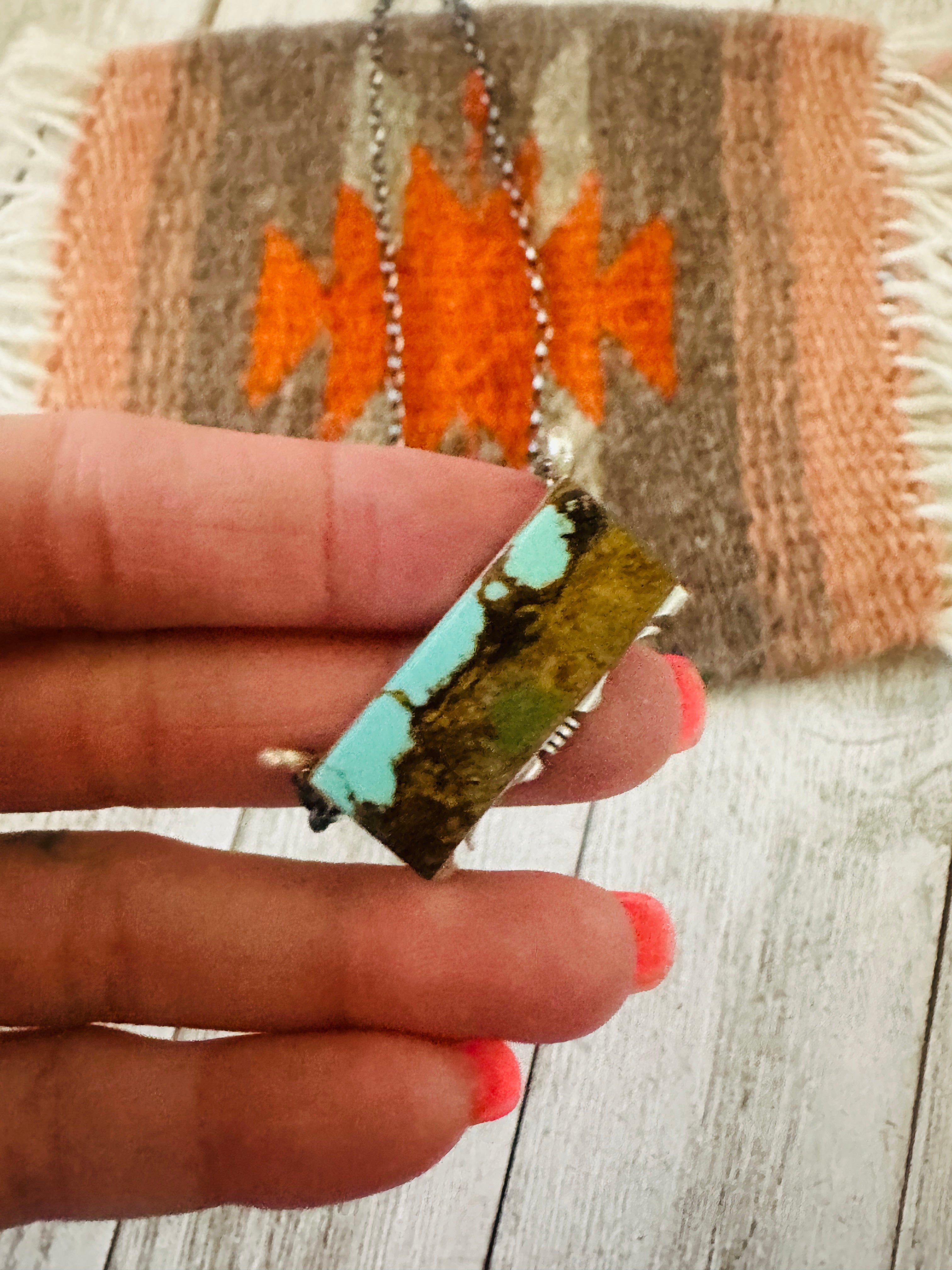 Handcrafted Number 8 Turquoise & Sterling Silver Bar Necklace