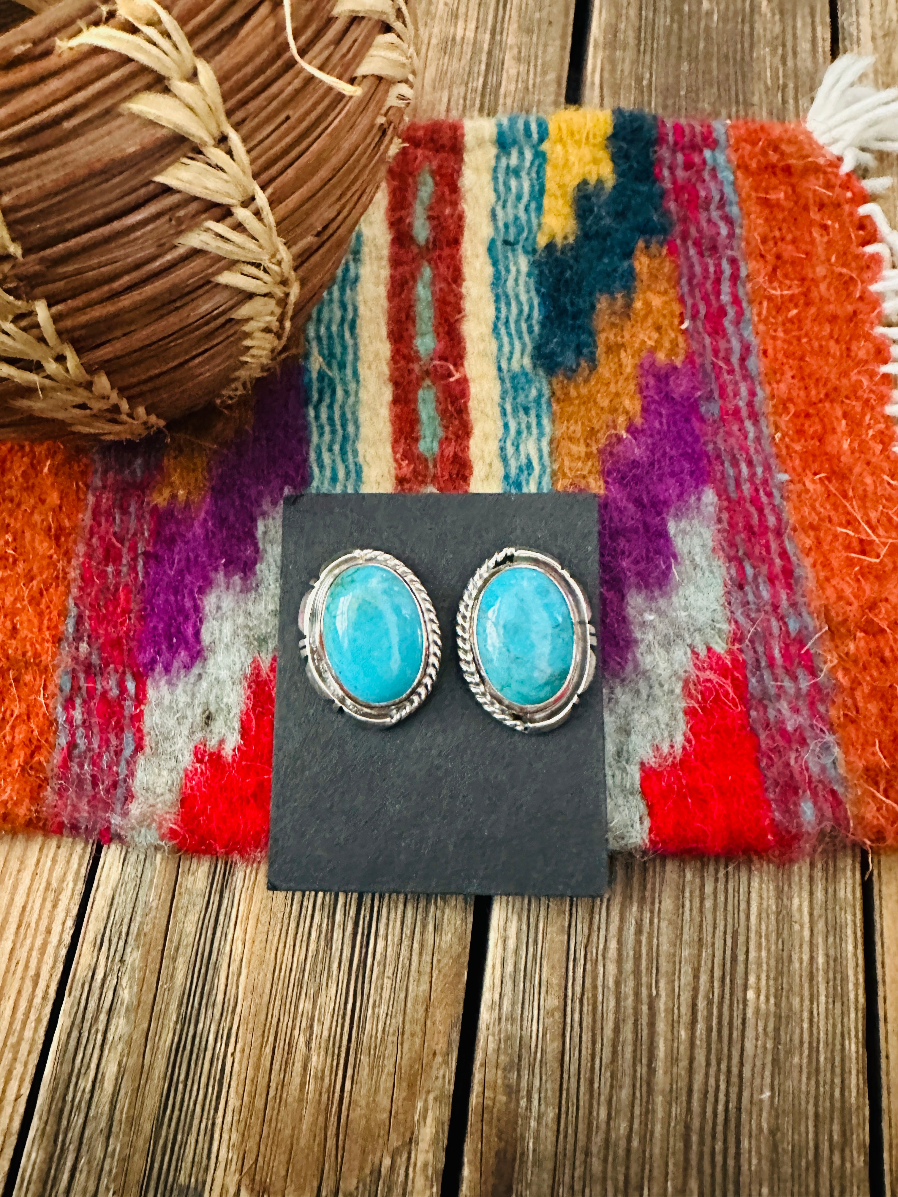Handcrafted Turquoise & Sterling Silver Post Earrings