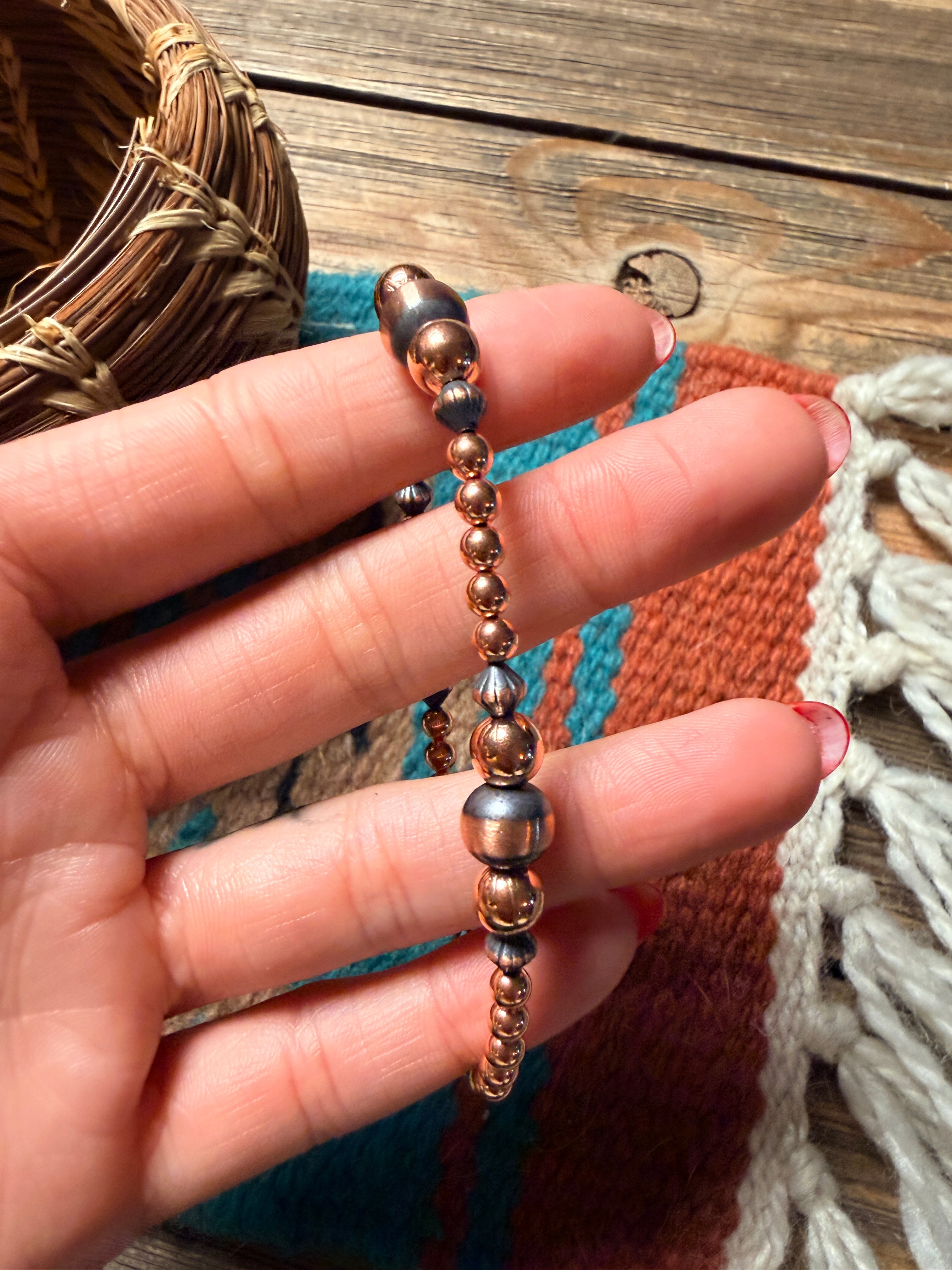 Handcrafted Copper Beaded Bracelet 7.5”