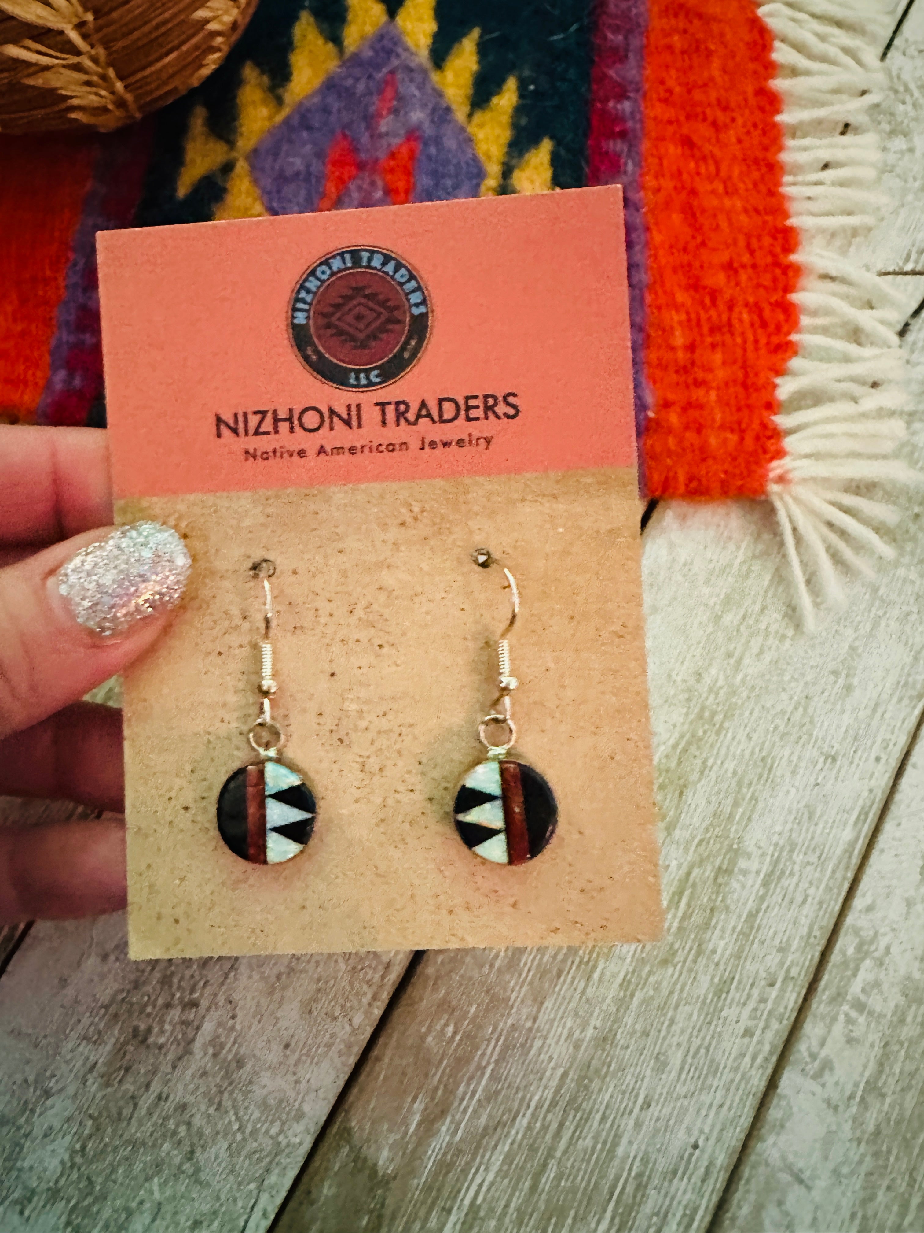 Handcrafted Multi Stone & Sterling Silver Inlay Dangle Earrings