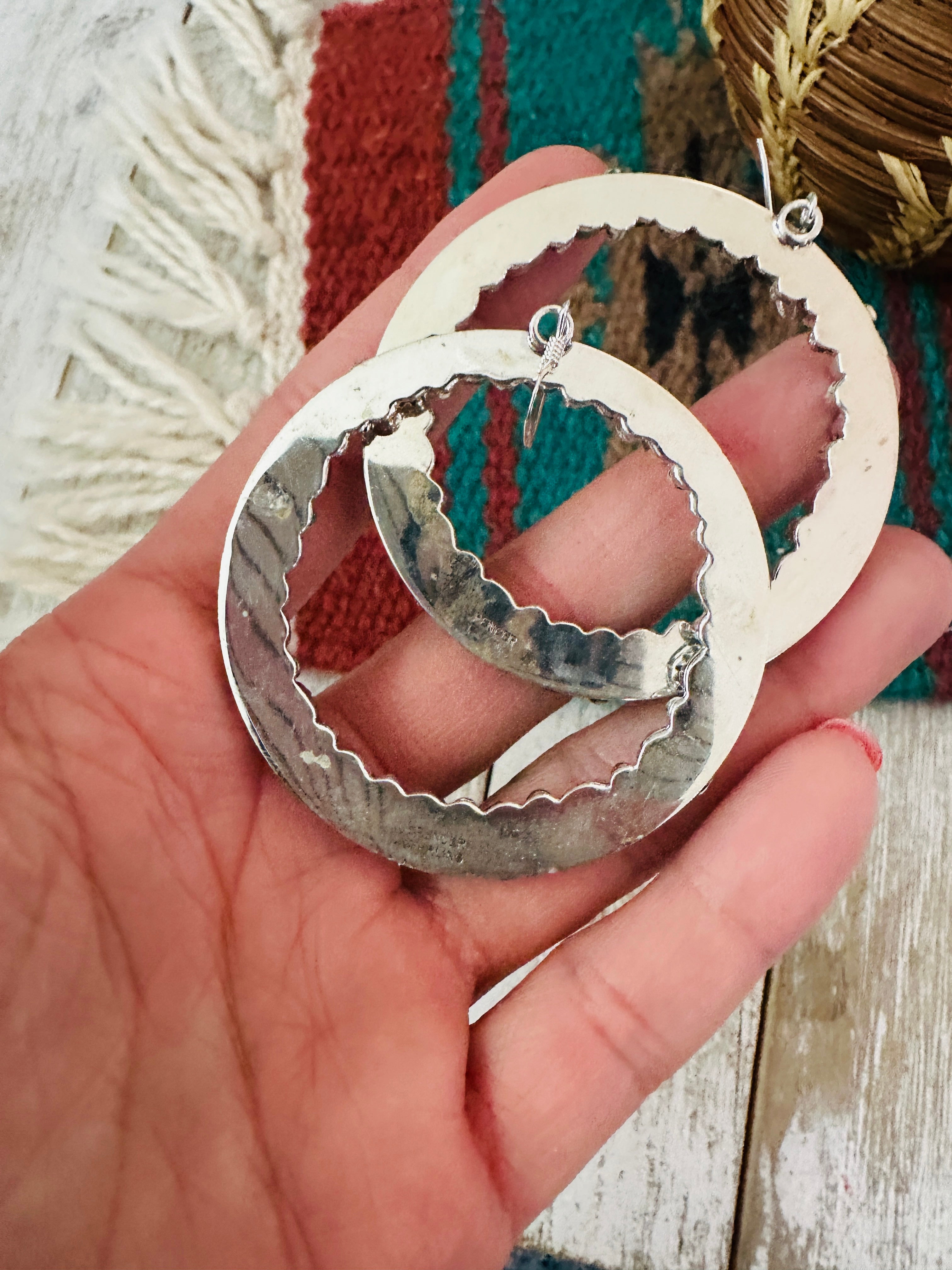 Navajo Turquoise and Sterling Silver Dangle Hoop Earrings