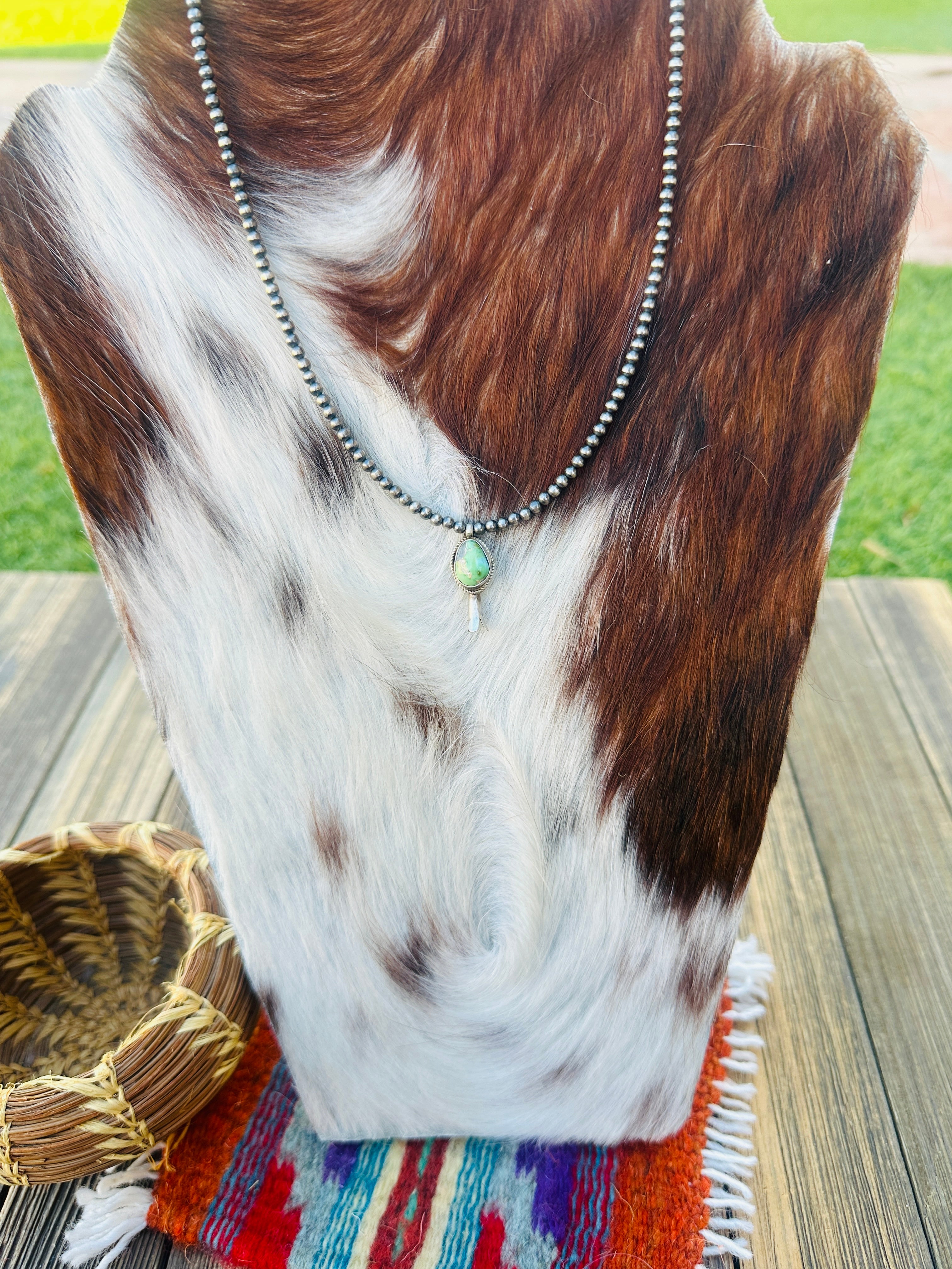 Handcrafted Turquoise & Sterling Silver Beaded Blossom Necklace