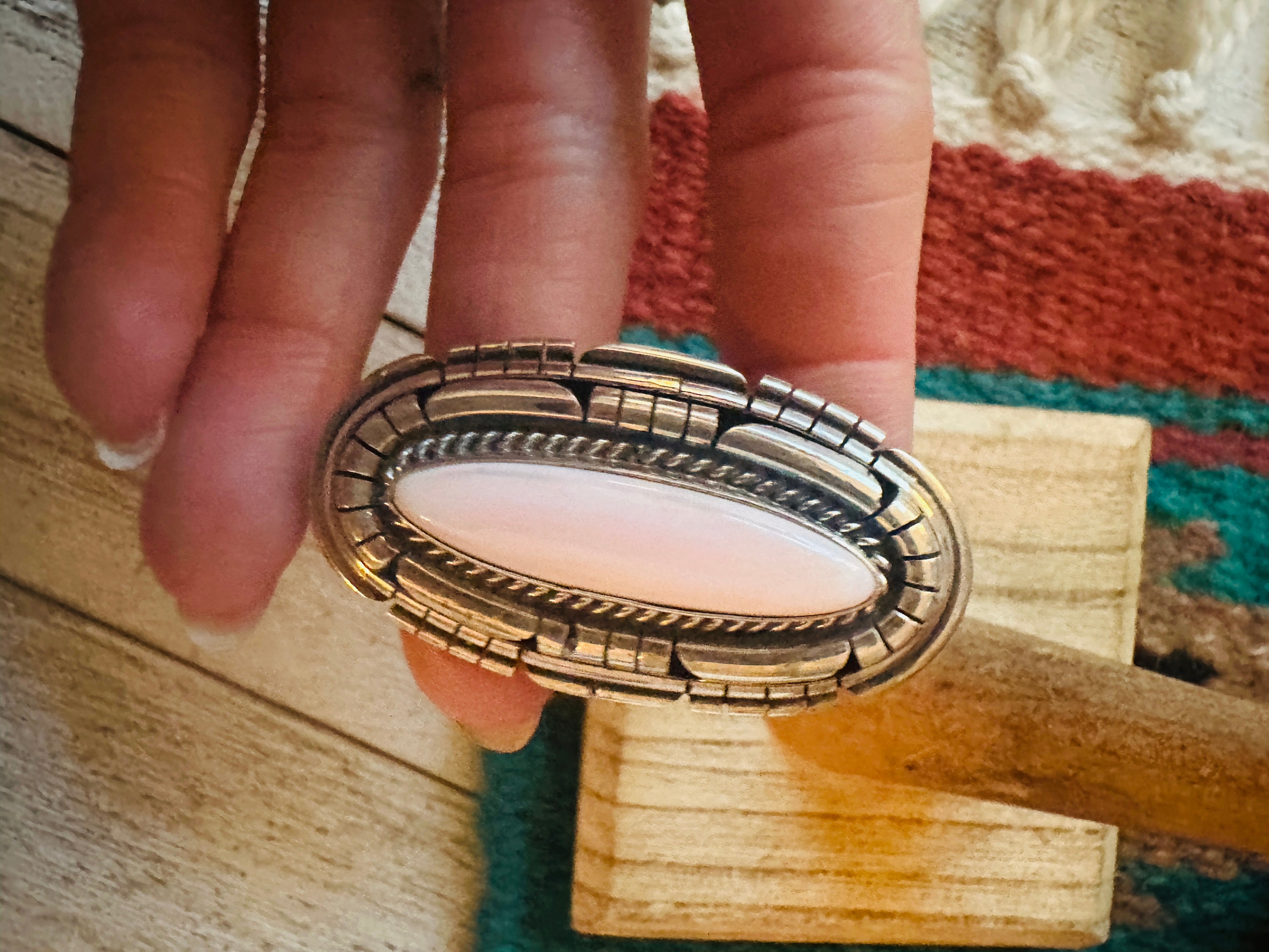 Handcrafted Sterling Silver & Queen Pink Conch Adjustable Ring