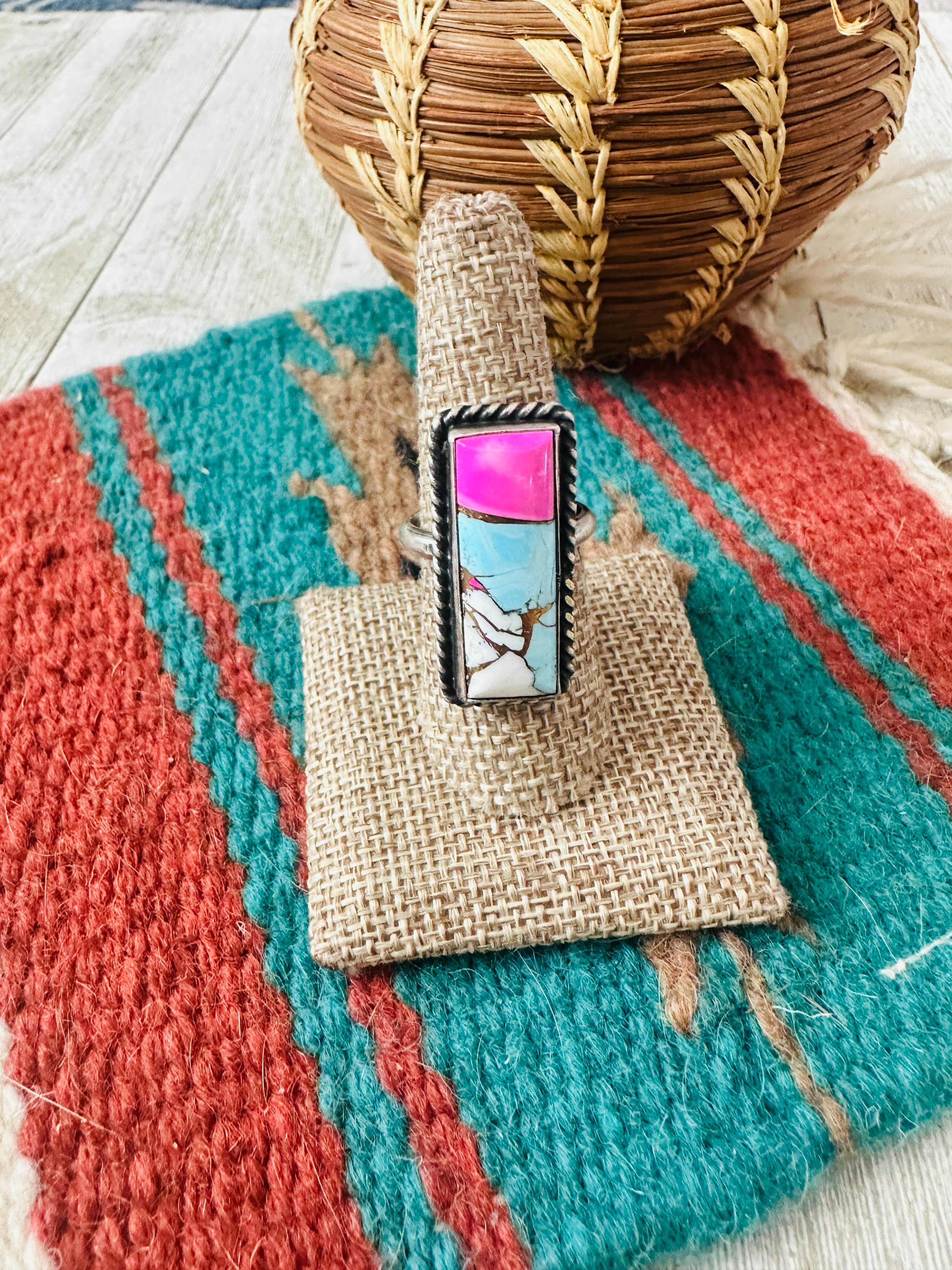 Handcrafted Sterling Silver & Cotton Candy Adjustable Ring