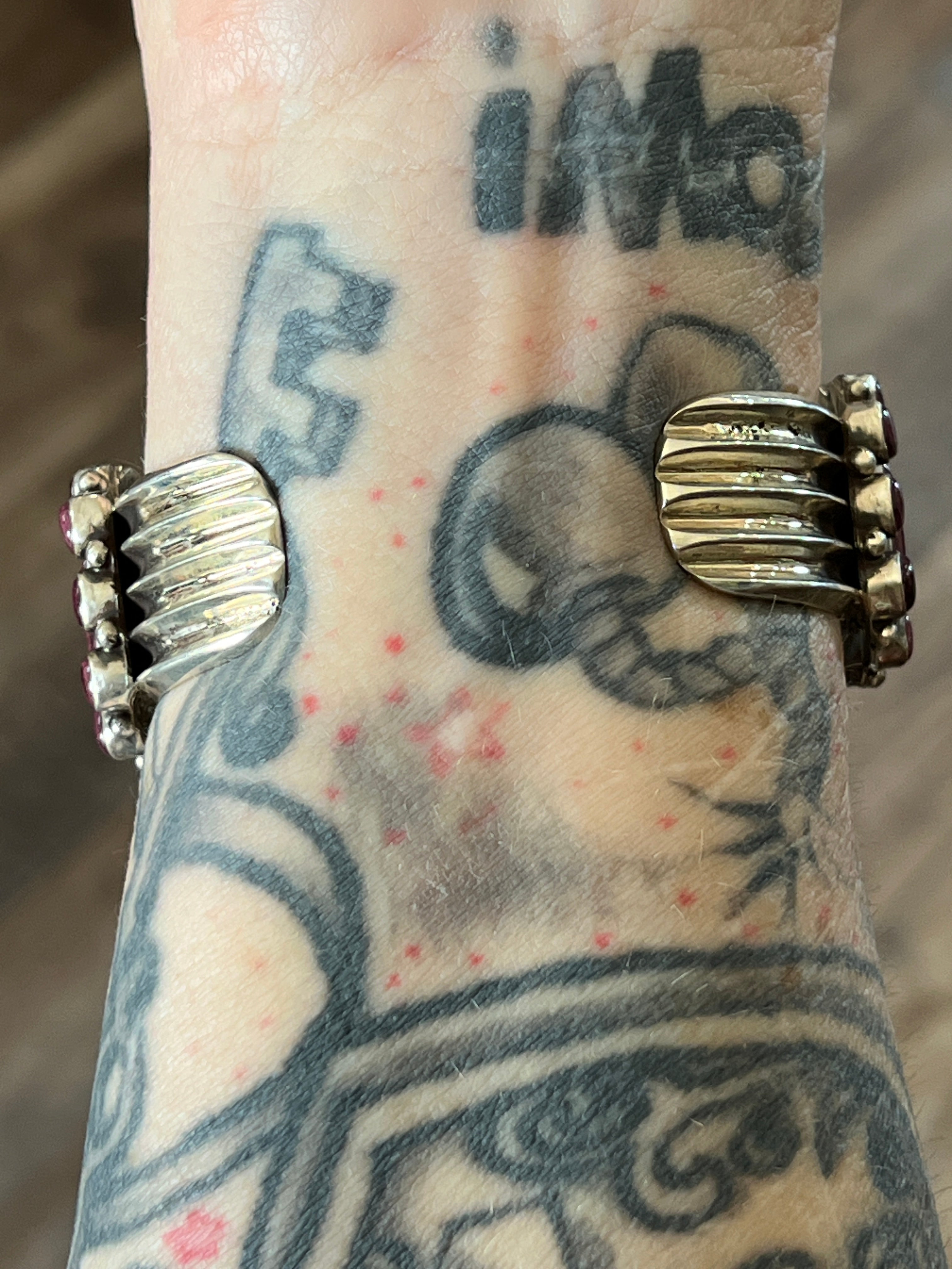 Handcrafted Sterling Silver and Purple Spiny Oyster Cuff Bracelet by Tyler Brown /