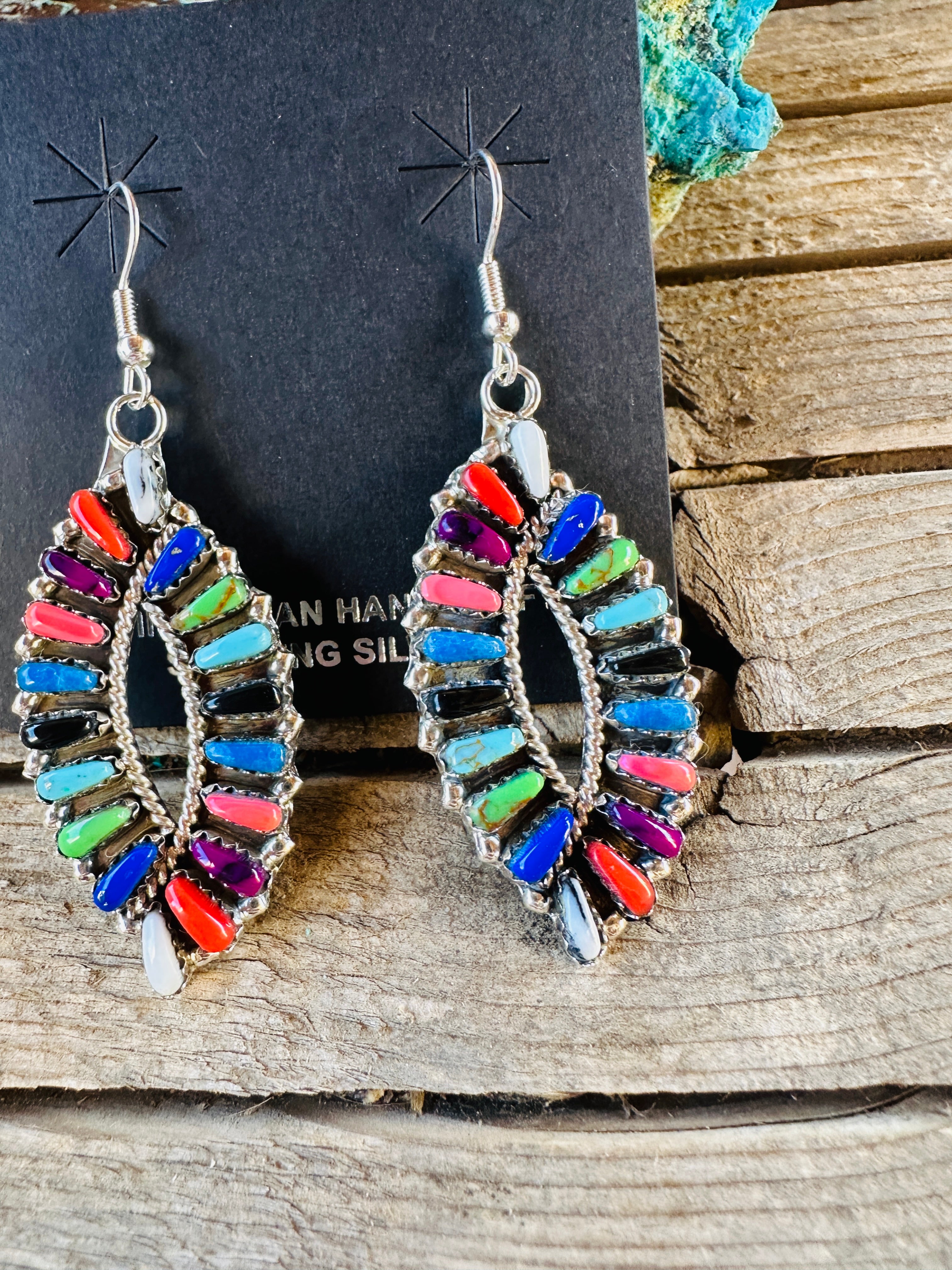 Handcrafted Multi Stone & Sterling Silver Cluster Dangle Earrings