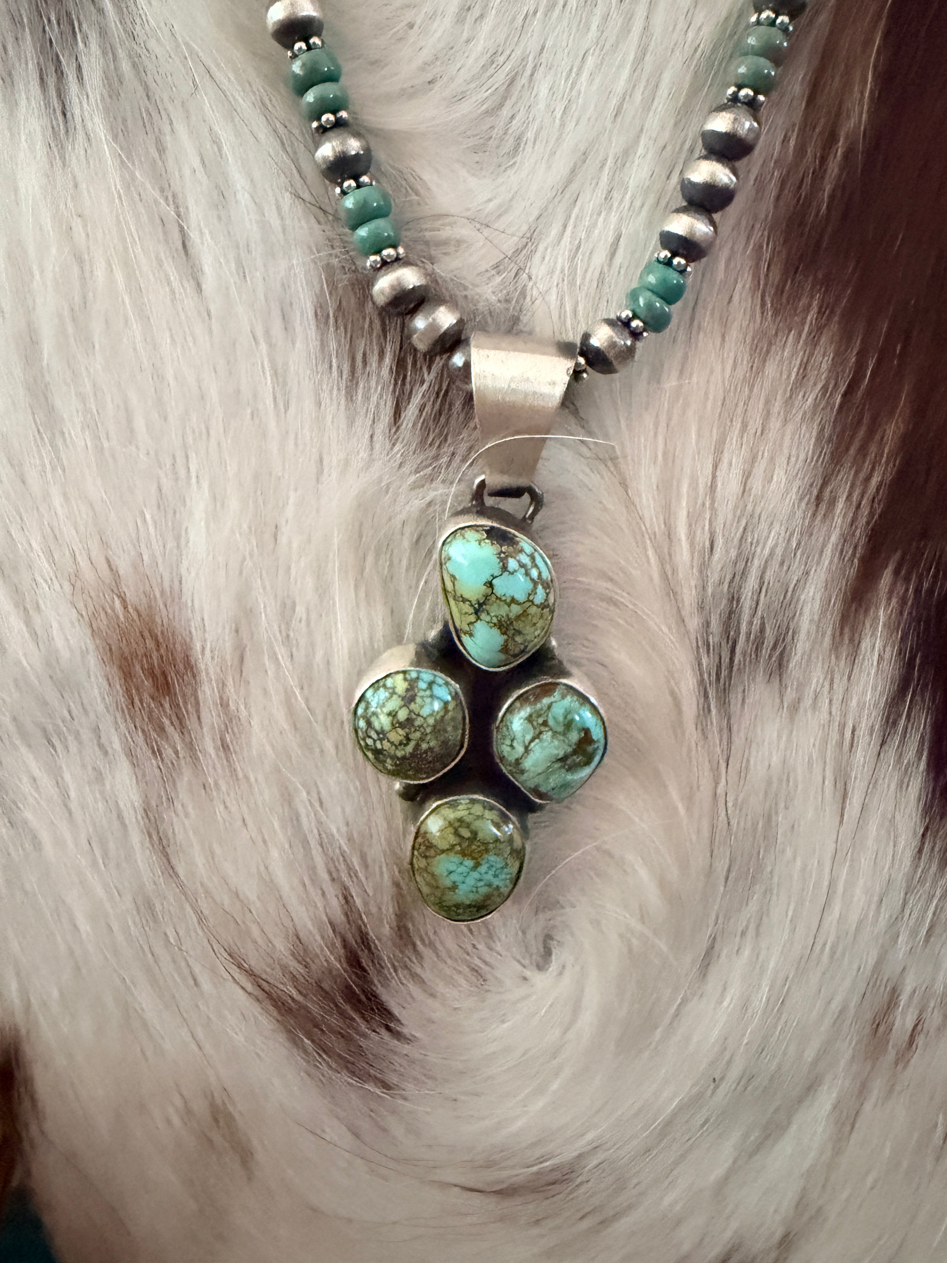 Handcrafted Turquoise & Sterling Silver Cluster Beaded Necklace by Darrin Livingston
